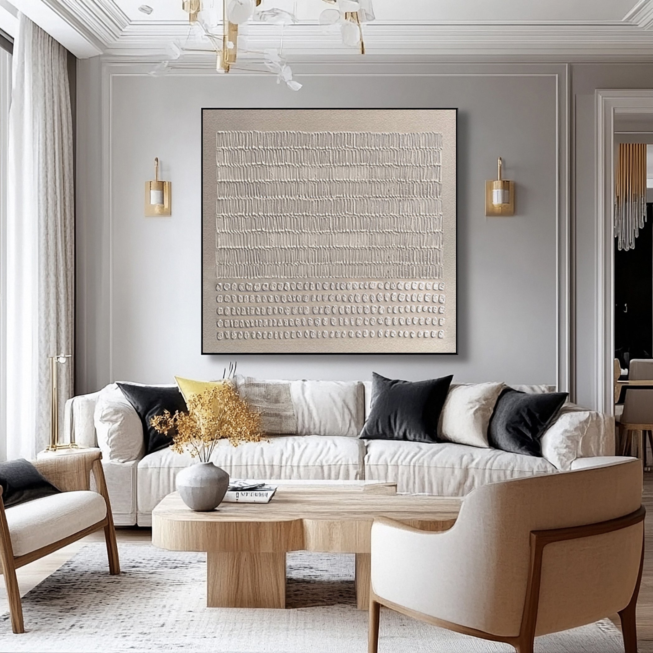 Contemporary Neutral Painting with Tactile Vertical Impressions #MM586