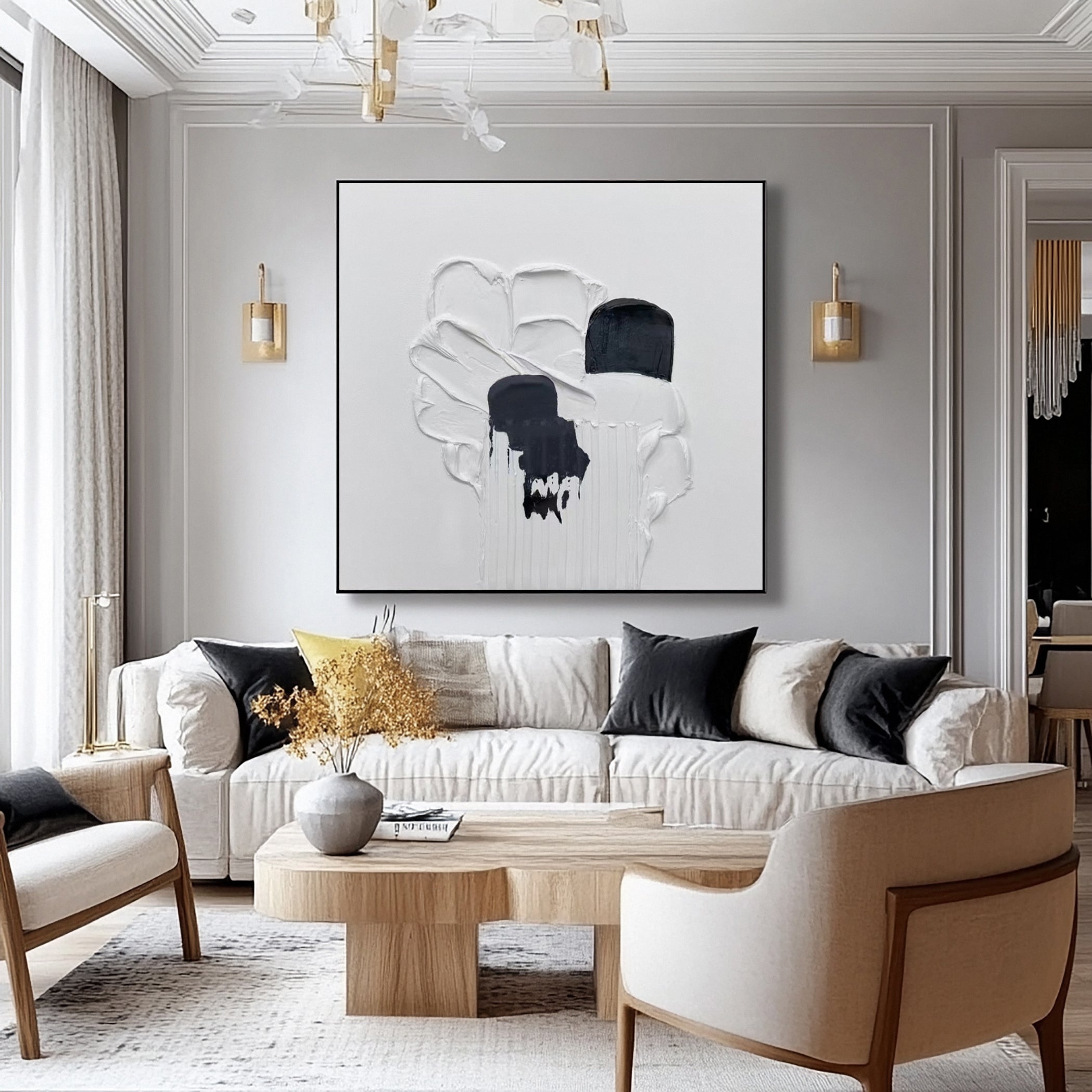 Monochrome Contrast: Textured Art with White and Black Forms #MM614