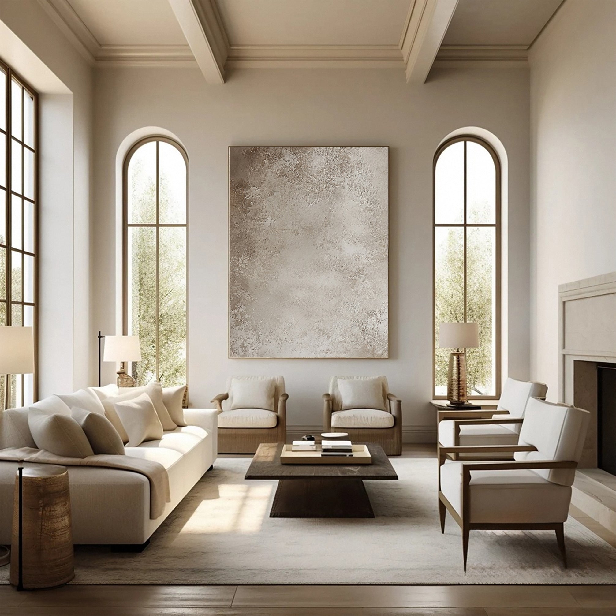 لوحة فنية جدارية بألوان محايدة من وابي سابي لمساحات أنيقة #AB028