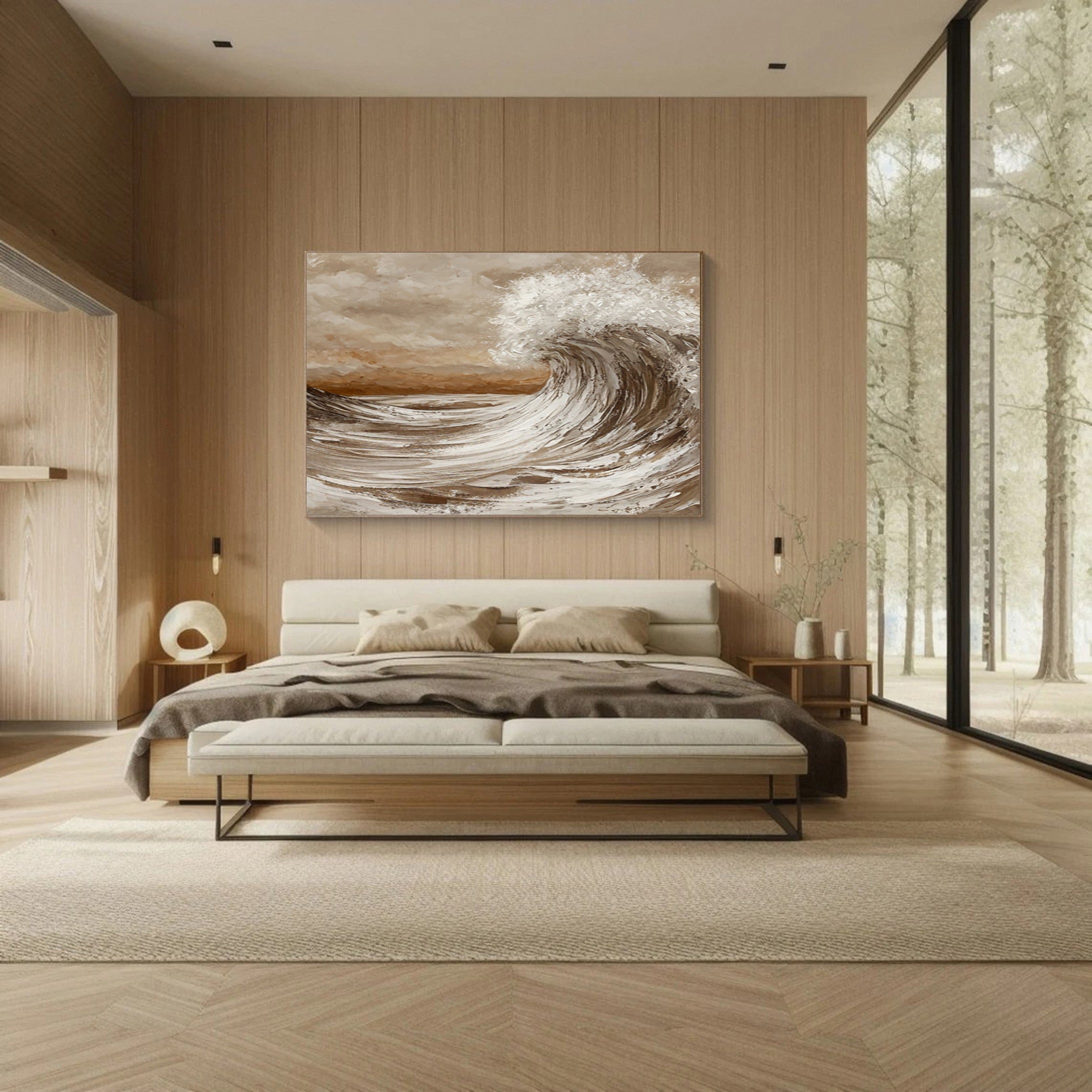 Sculpted Seascape in Earth Tones: Abstract Ocean Wave Relief #MM615