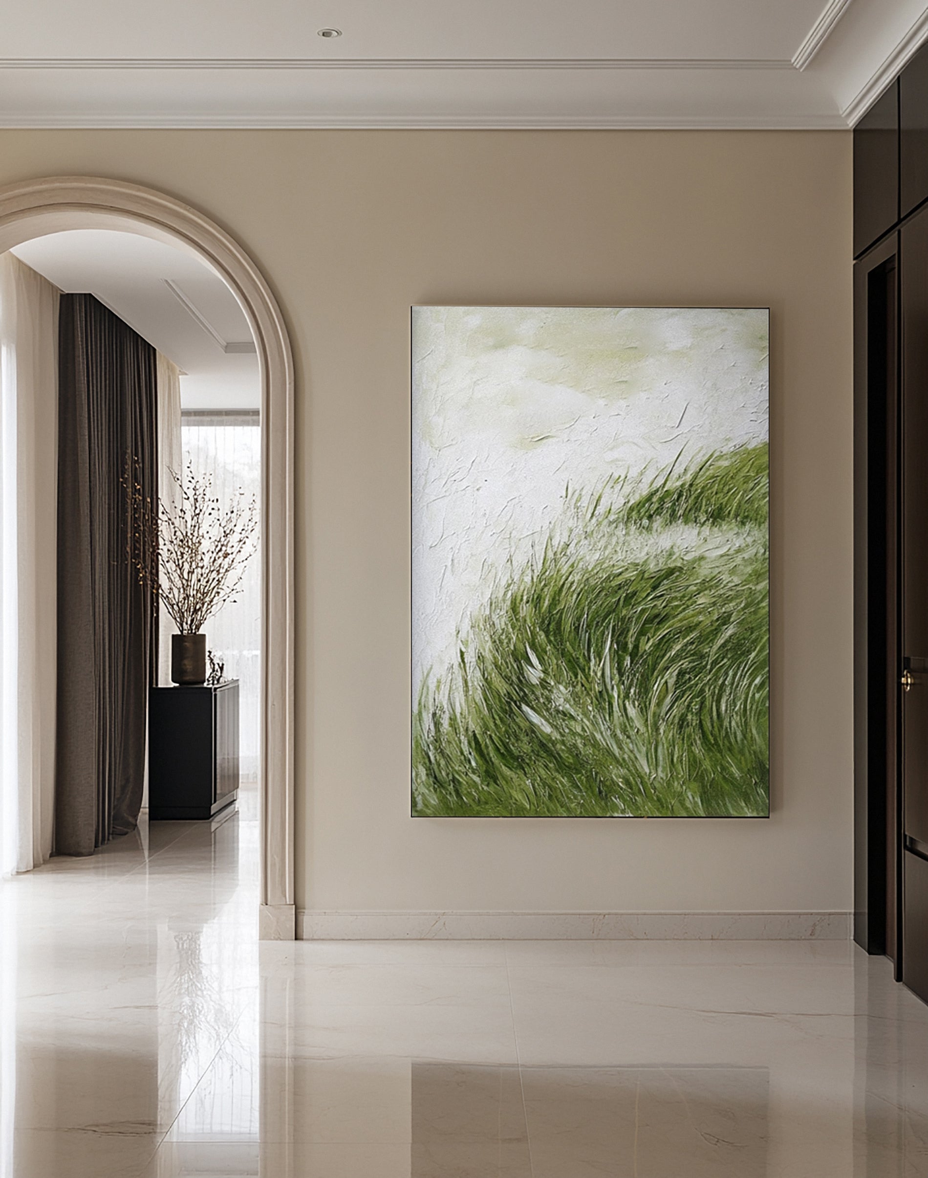 Textured Windswept Grass: Contemporary Art with Dynamic Green #MM642