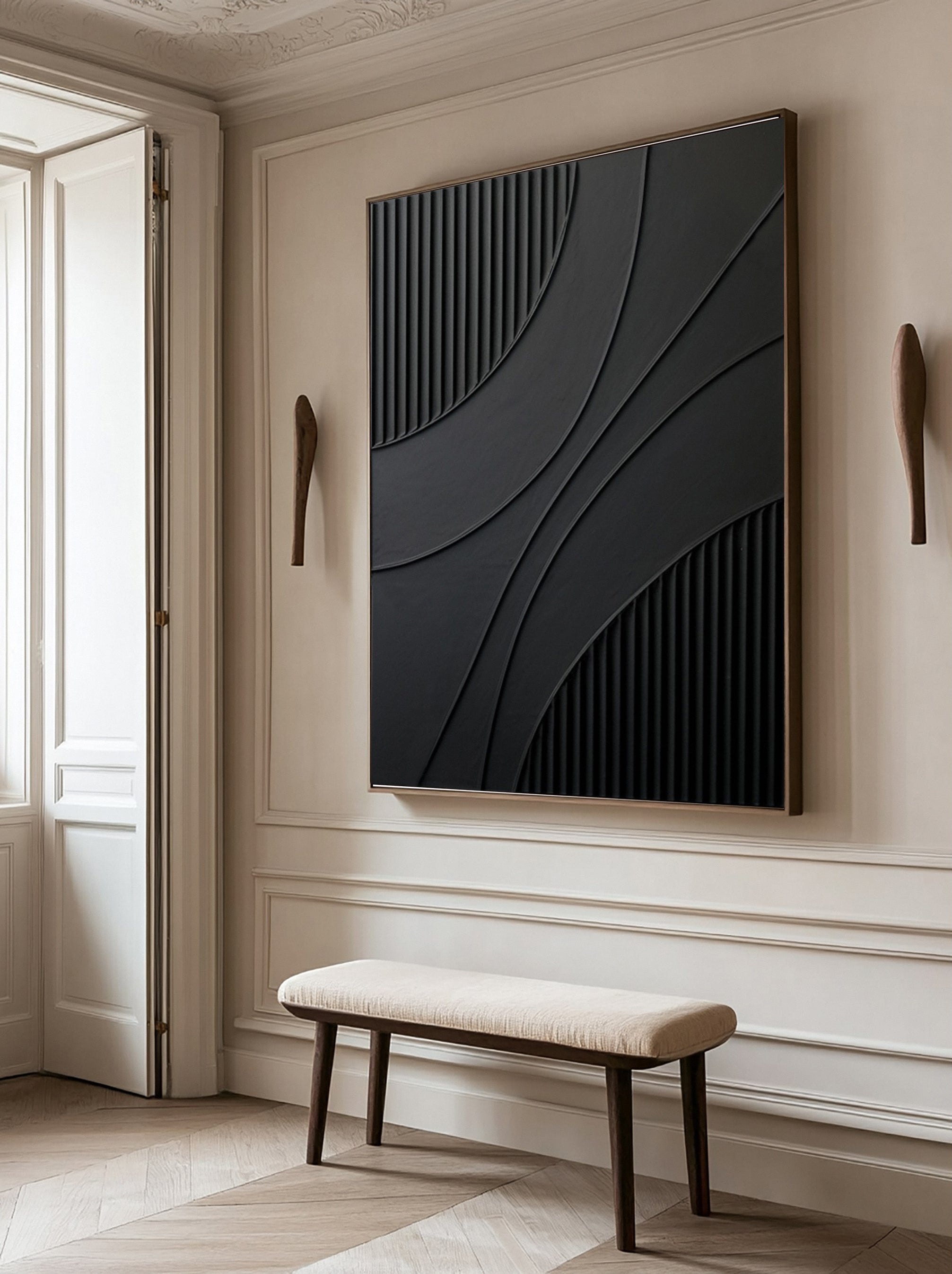 Black Interplay: Contemporary Art with Flowing Smooth Areas #MM611