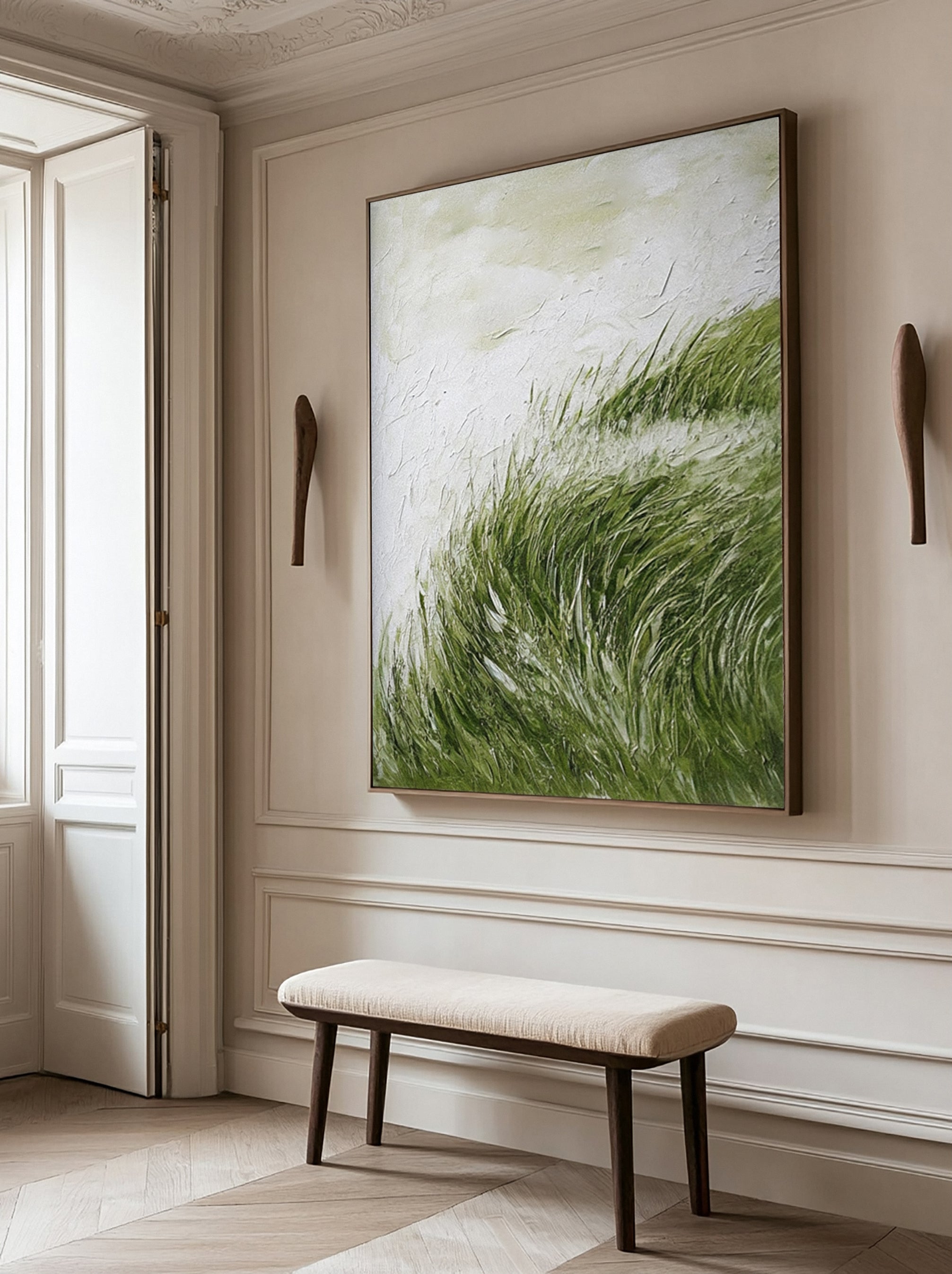 Textured Windswept Grass: Contemporary Art with Dynamic Green #MM642