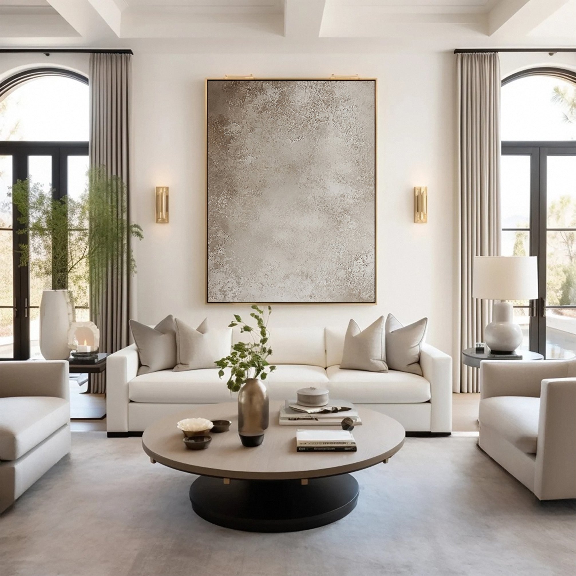 لوحة فنية جدارية بألوان محايدة من وابي سابي لمساحات أنيقة #AB028