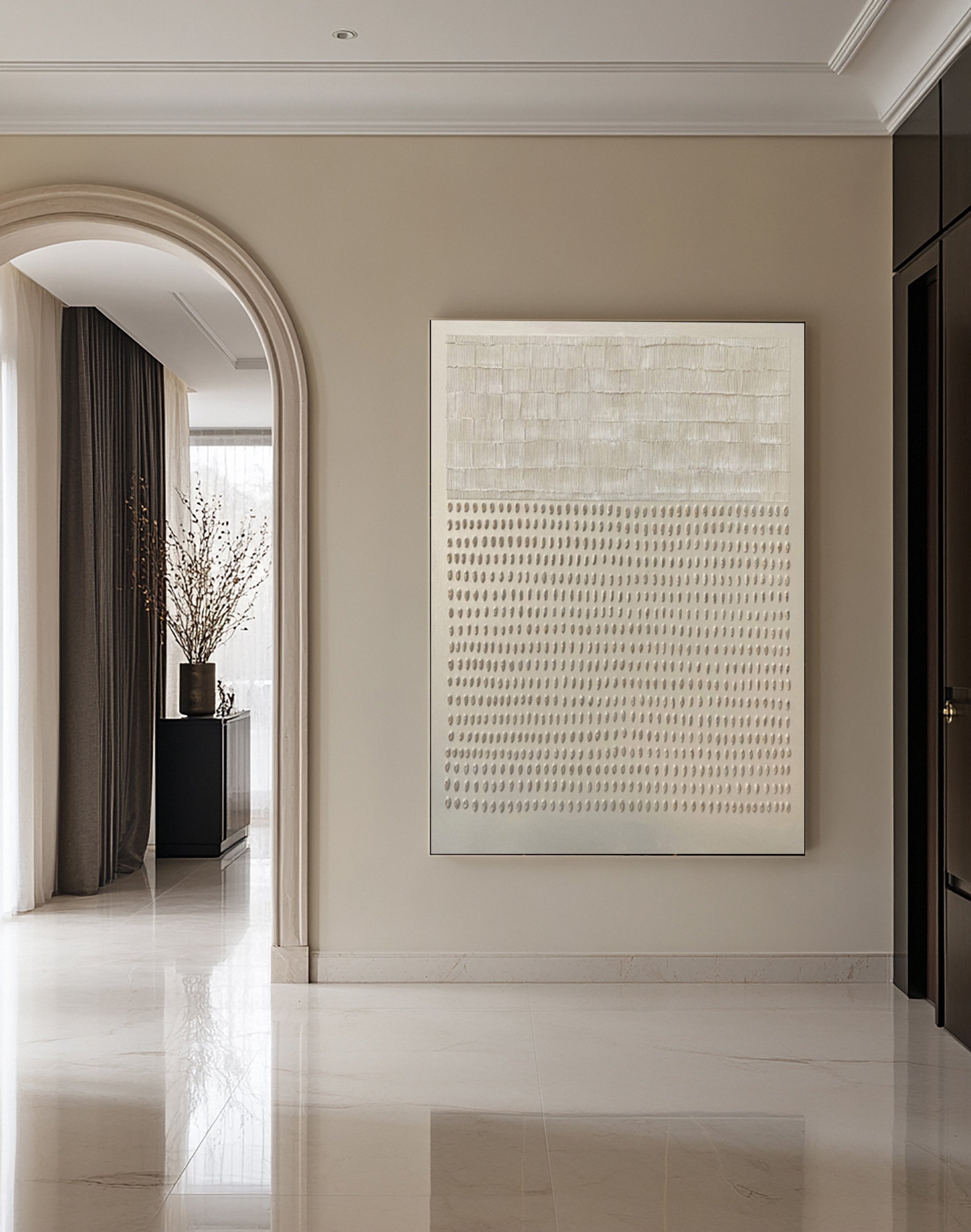 Contemporary Neutral Painting with Linear and Dot-like Texture #MM574