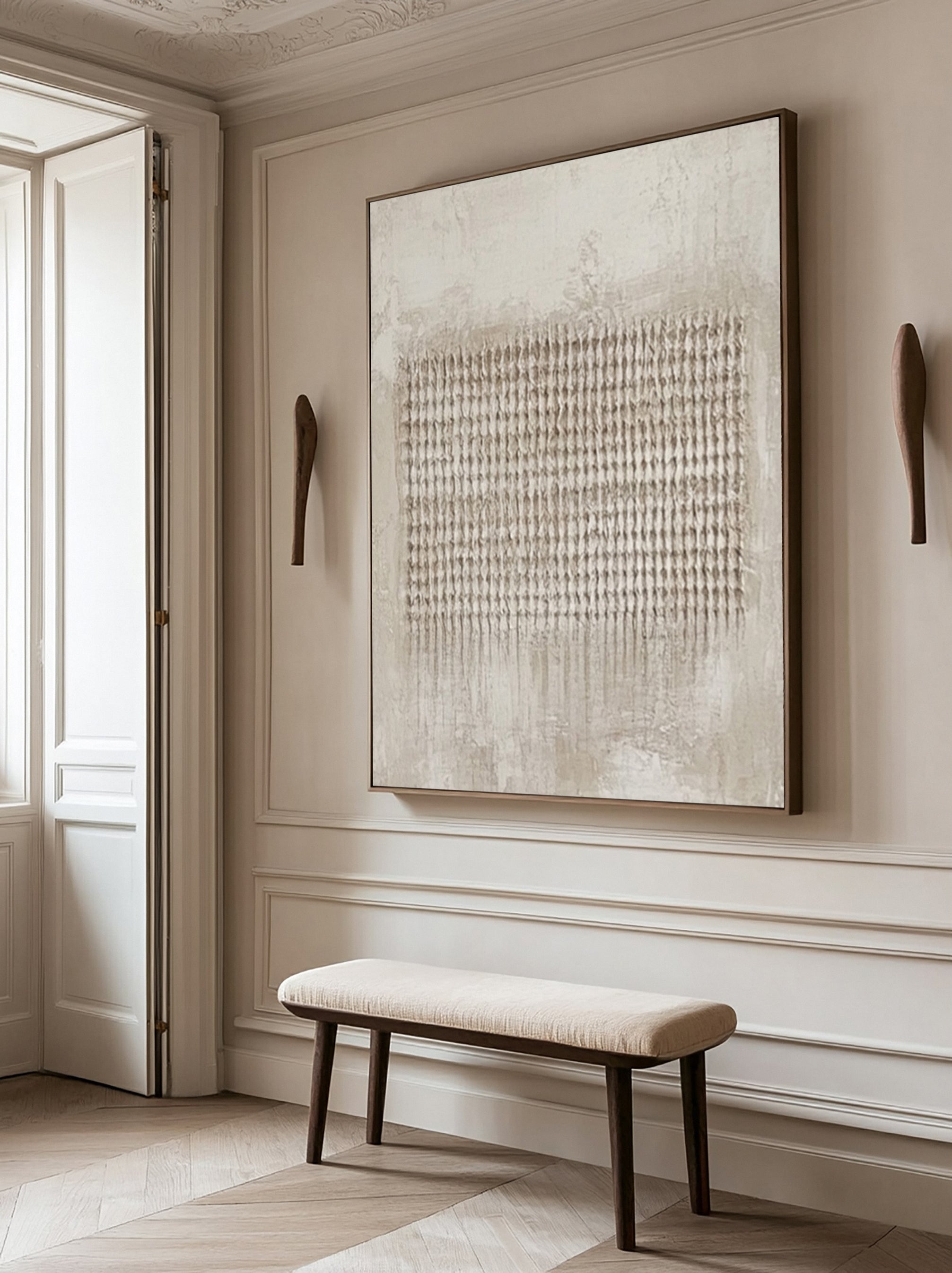 Modern Abstract Canvas with Textured Vertical Inscriptions #MM604