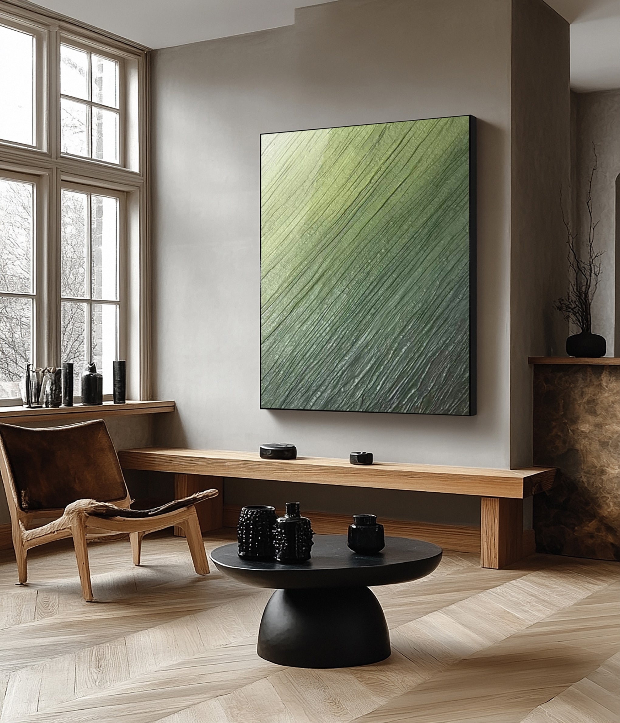 Ethereal Green Flow: Modern Abstract with Diagonal Detail #MM622