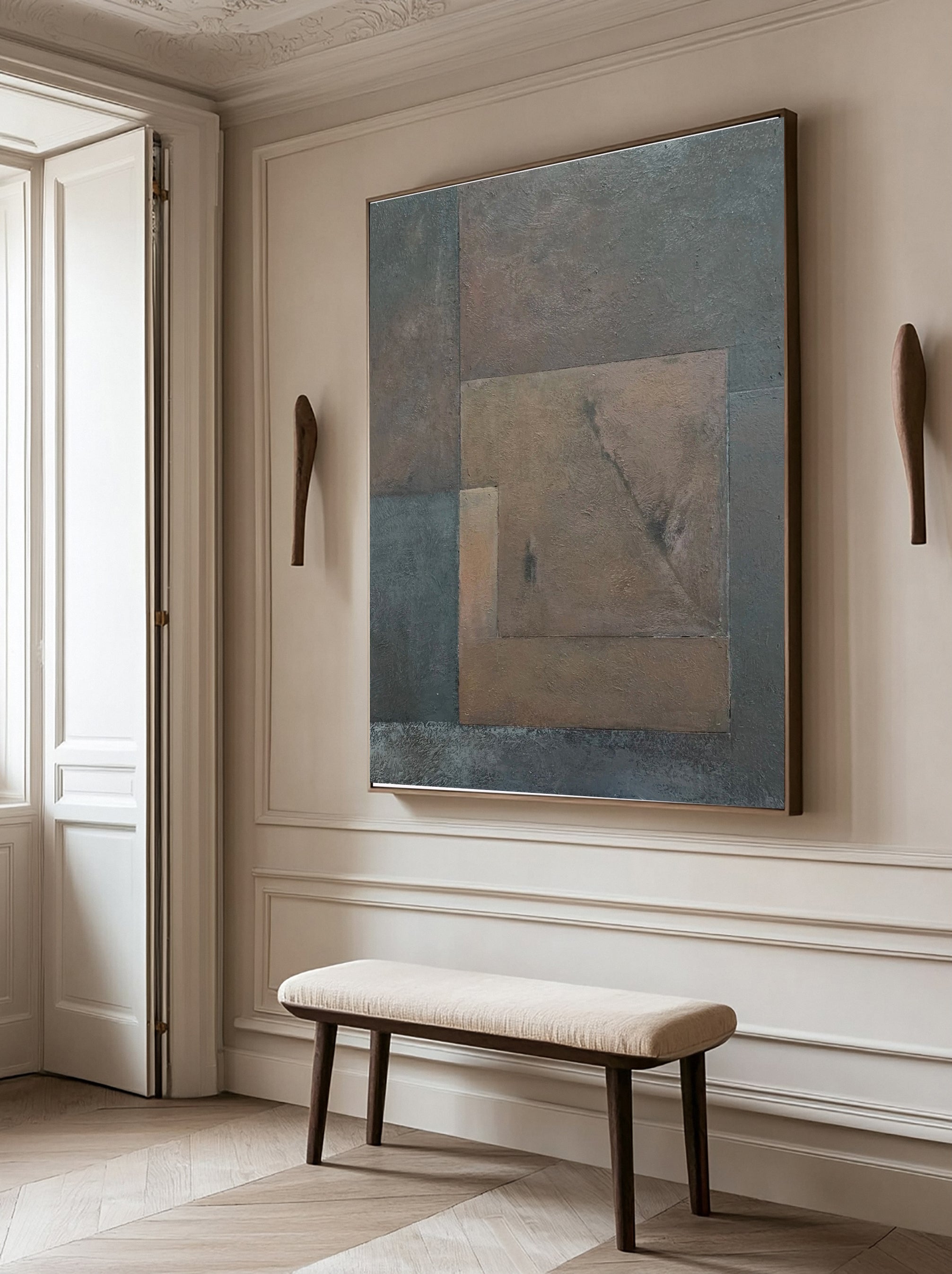 Patinaed Geometry: Wabi Sabi Art with Textured Imperfect Forms #MM595