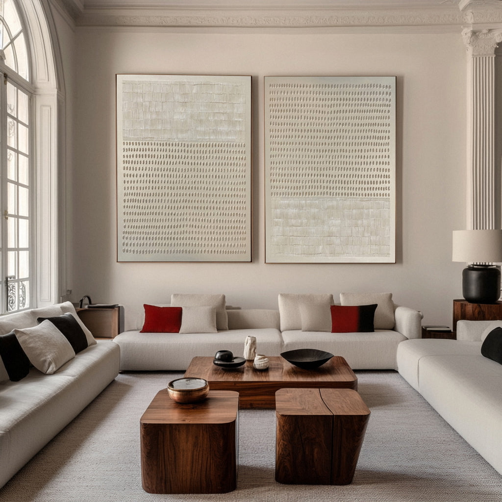 Modern Minimalist Set of Two with Delicate Neutral Impressions #MM573