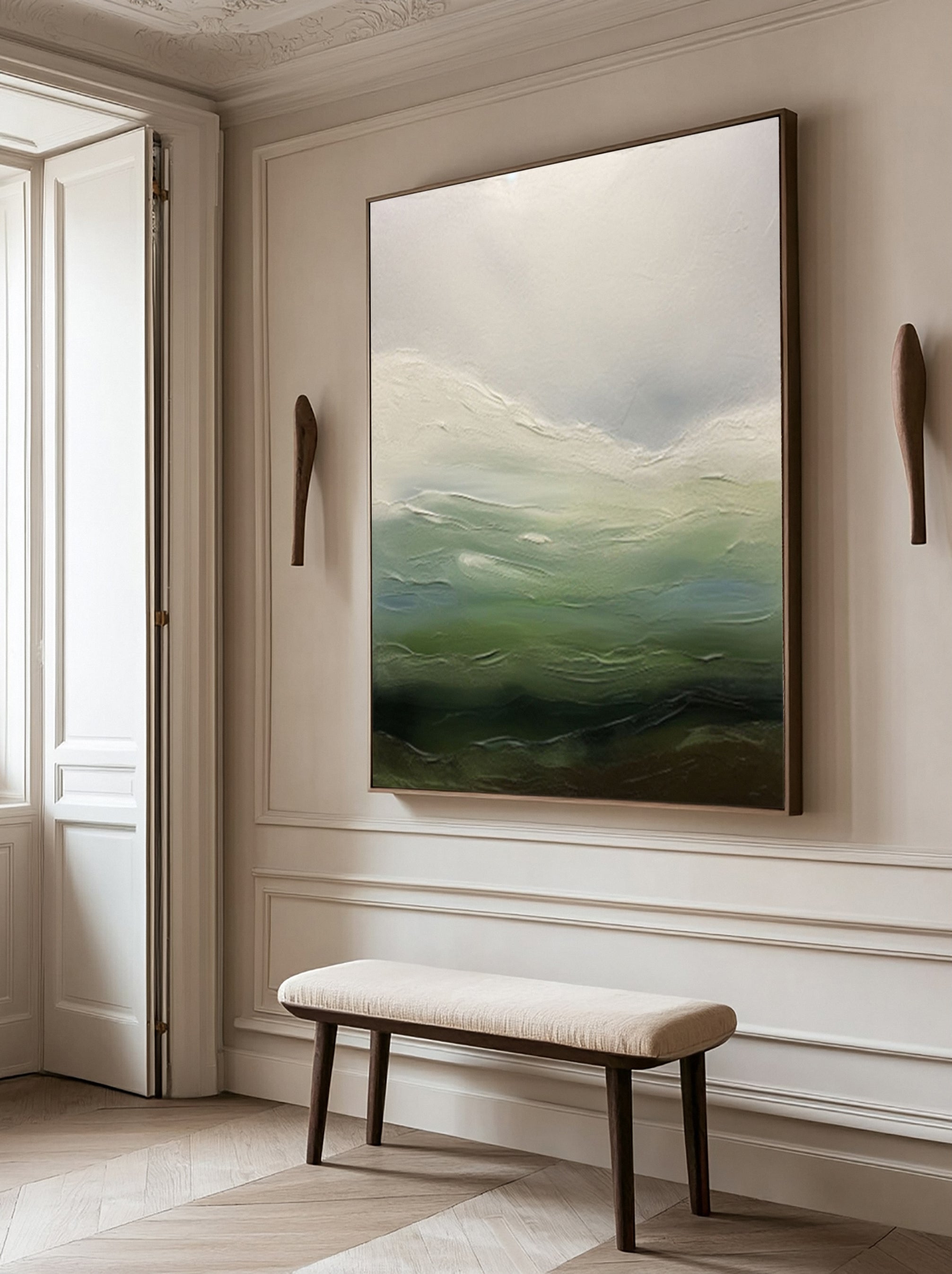 Abstract Landscape Canvas with Blended Green and Blue Tones #MM616