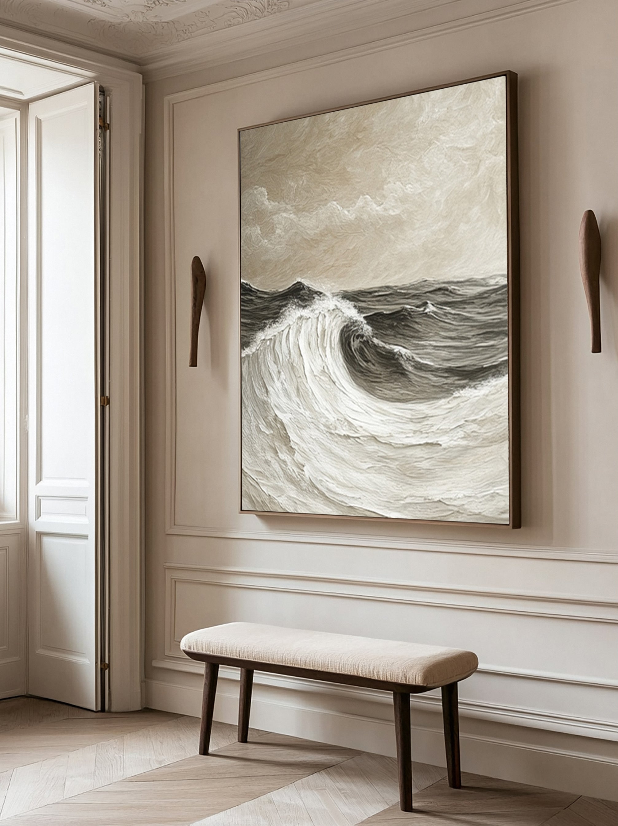 Sculpted Seascape in Neutral Hues: Abstract Ocean Wave Relief #MM621