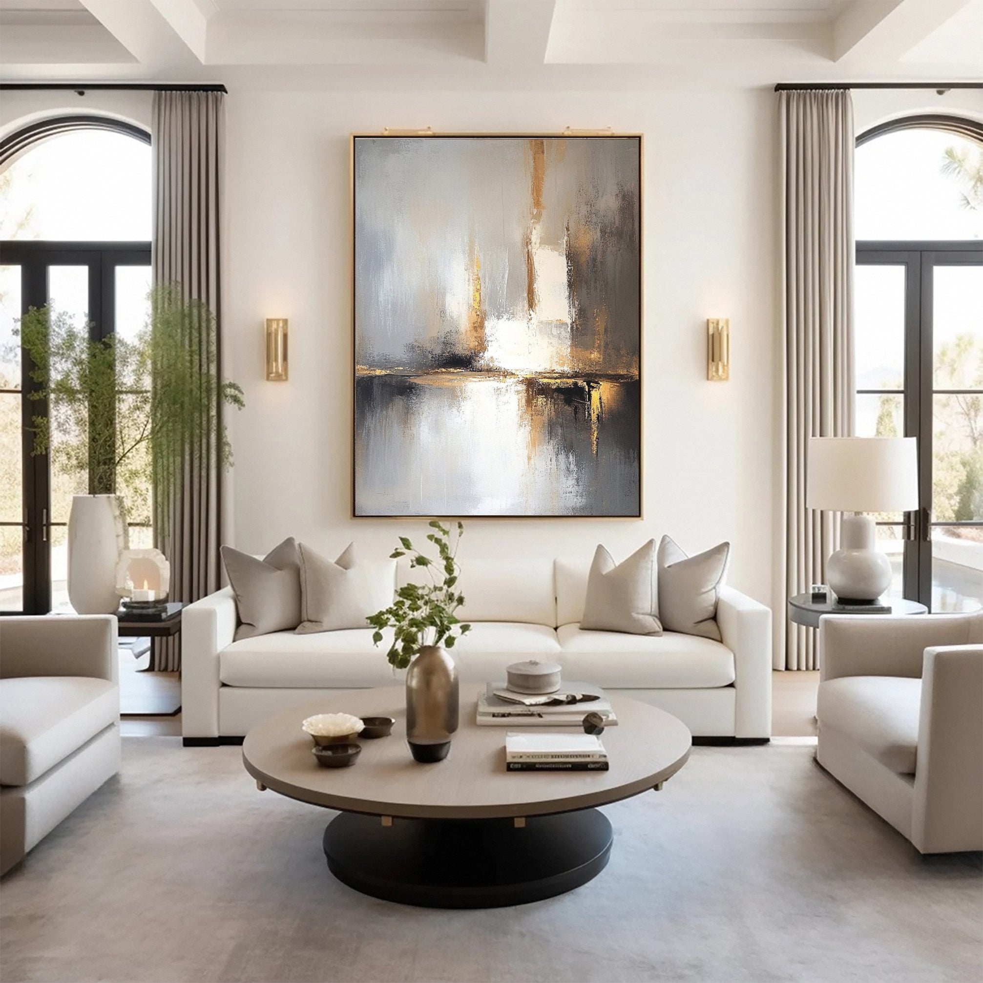 لوحة تجريدية أنيقة باللونين الذهبي والرمادي #AB054