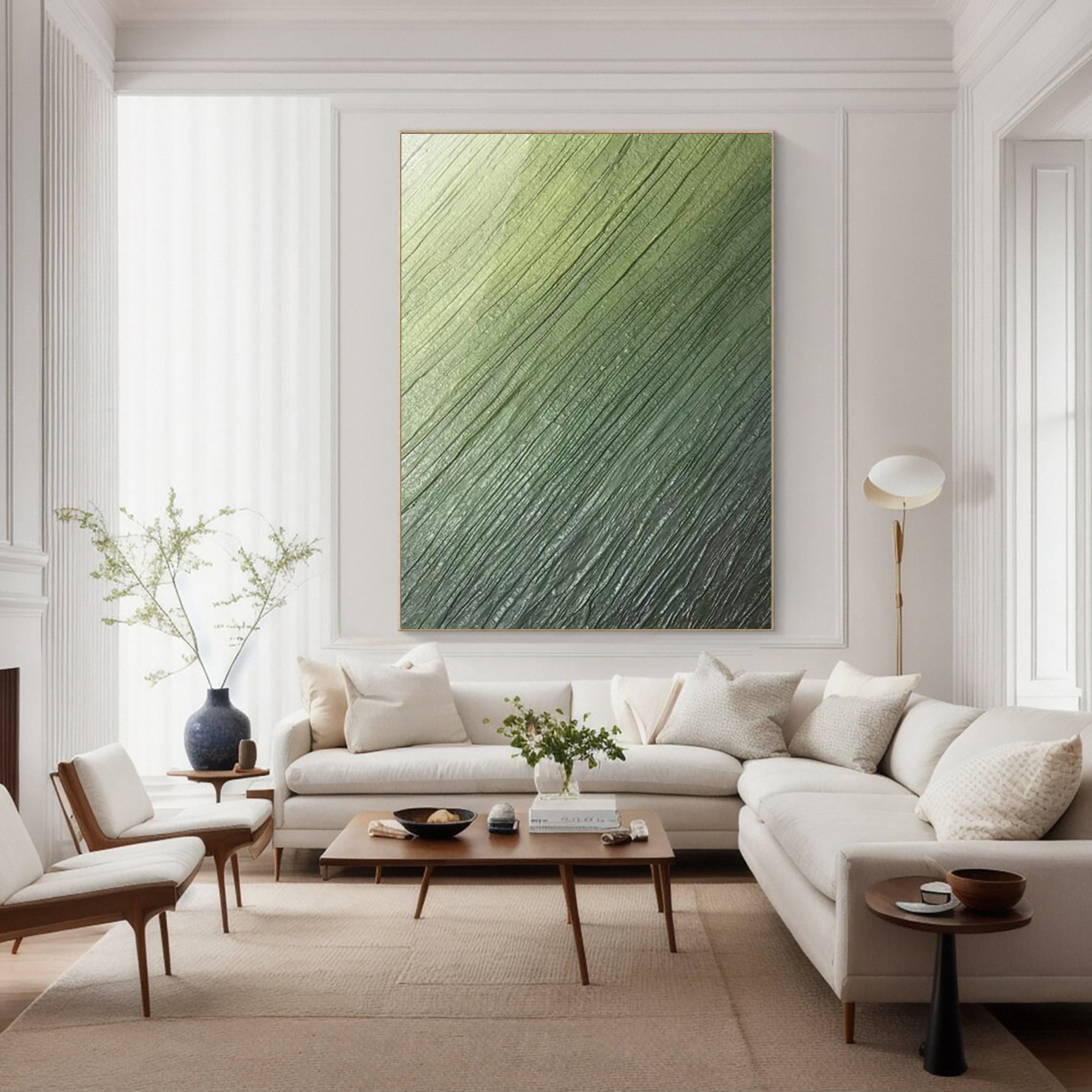 Ethereal Green Flow: Modern Abstract with Diagonal Detail #MM622