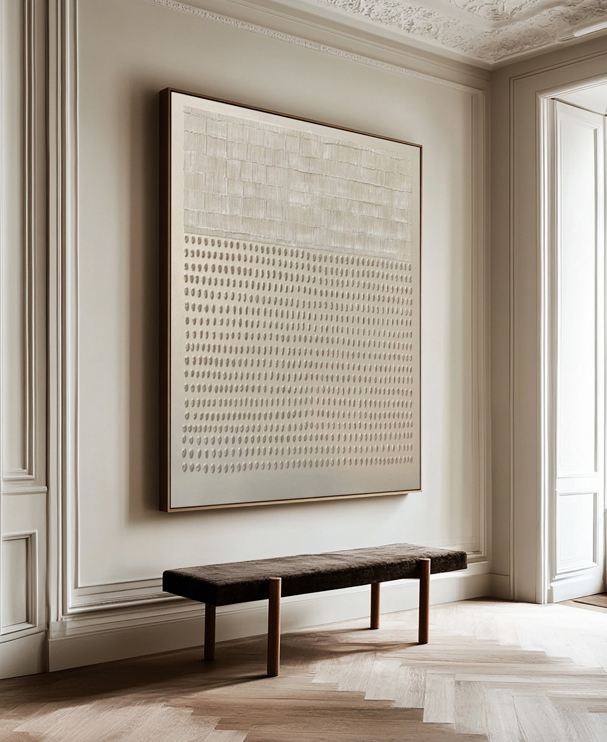 Contemporary Neutral Painting with Linear and Dot-like Texture #MM574