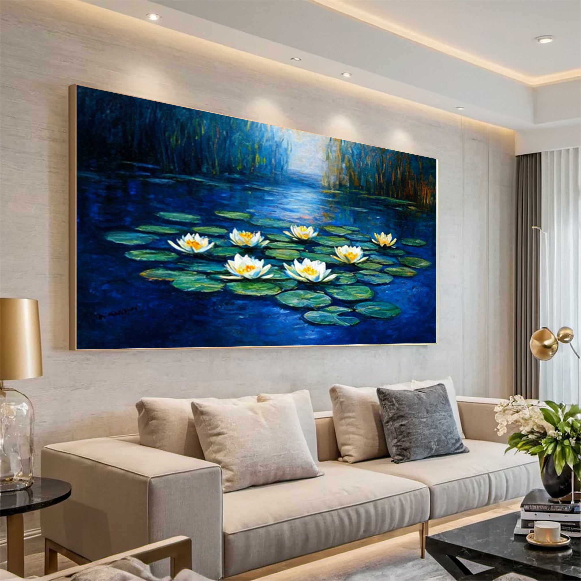 Tranquil Water Lily Pond: Serene Art with White Blooms #MM643