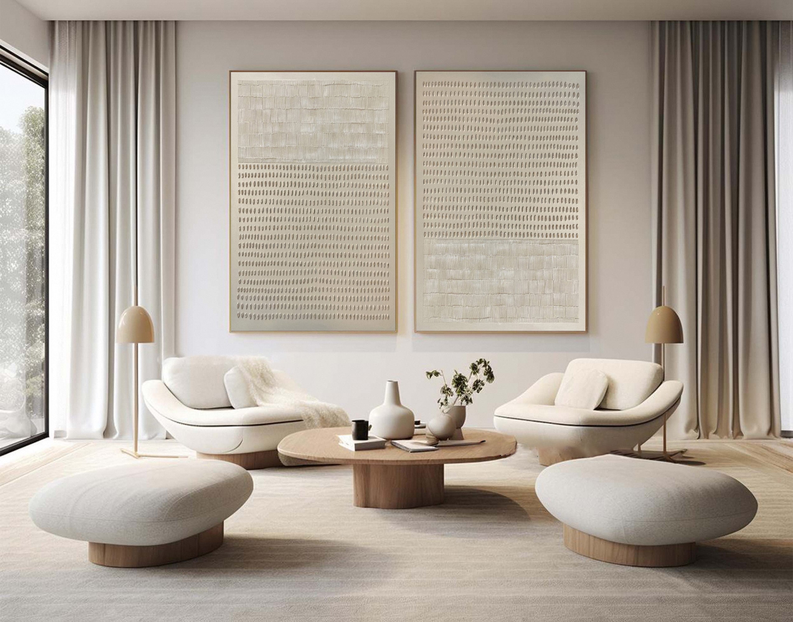 Modern Minimalist Set of Two with Delicate Neutral Impressions #MM573