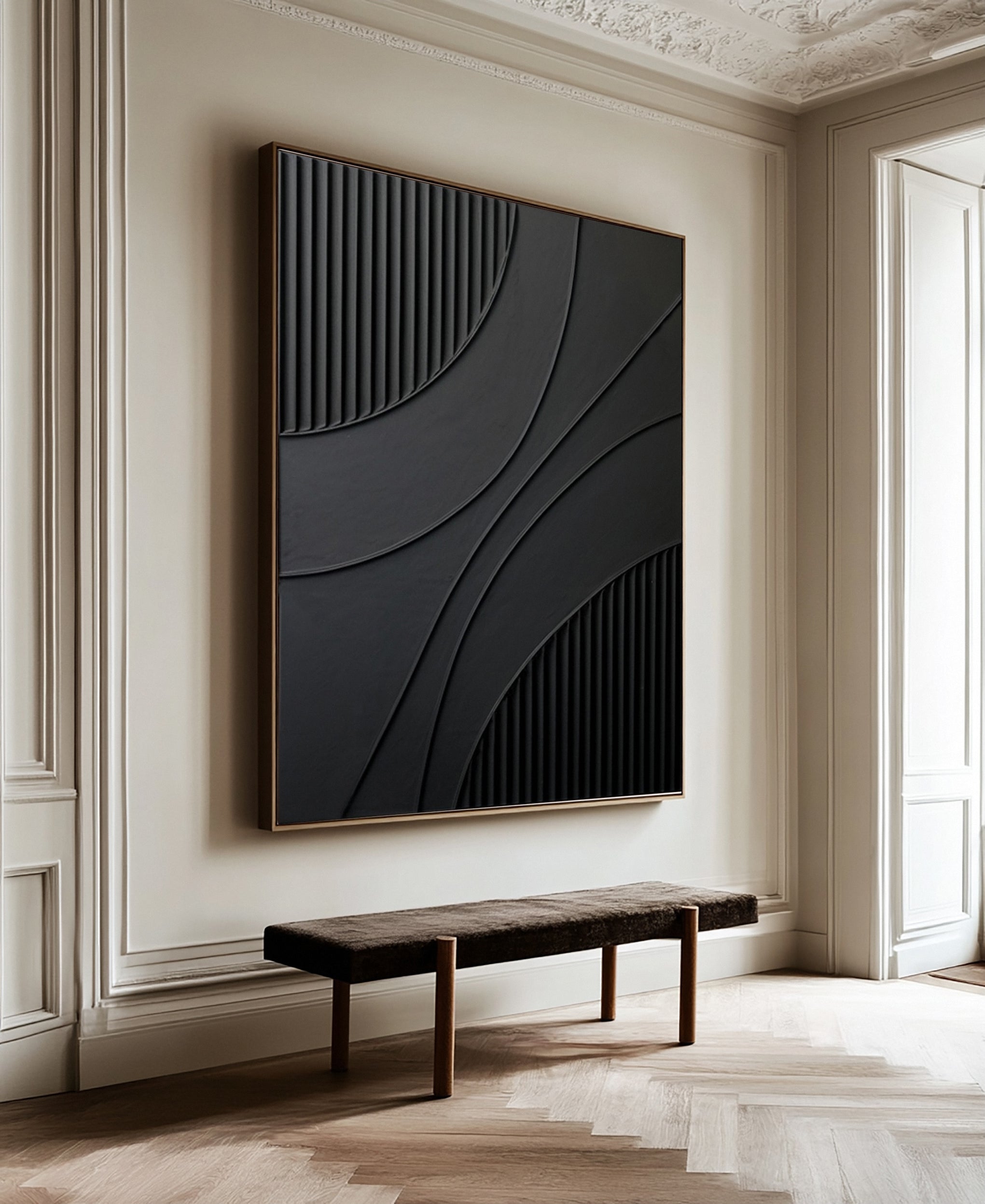 Black Interplay: Contemporary Art with Flowing Smooth Areas #MM611