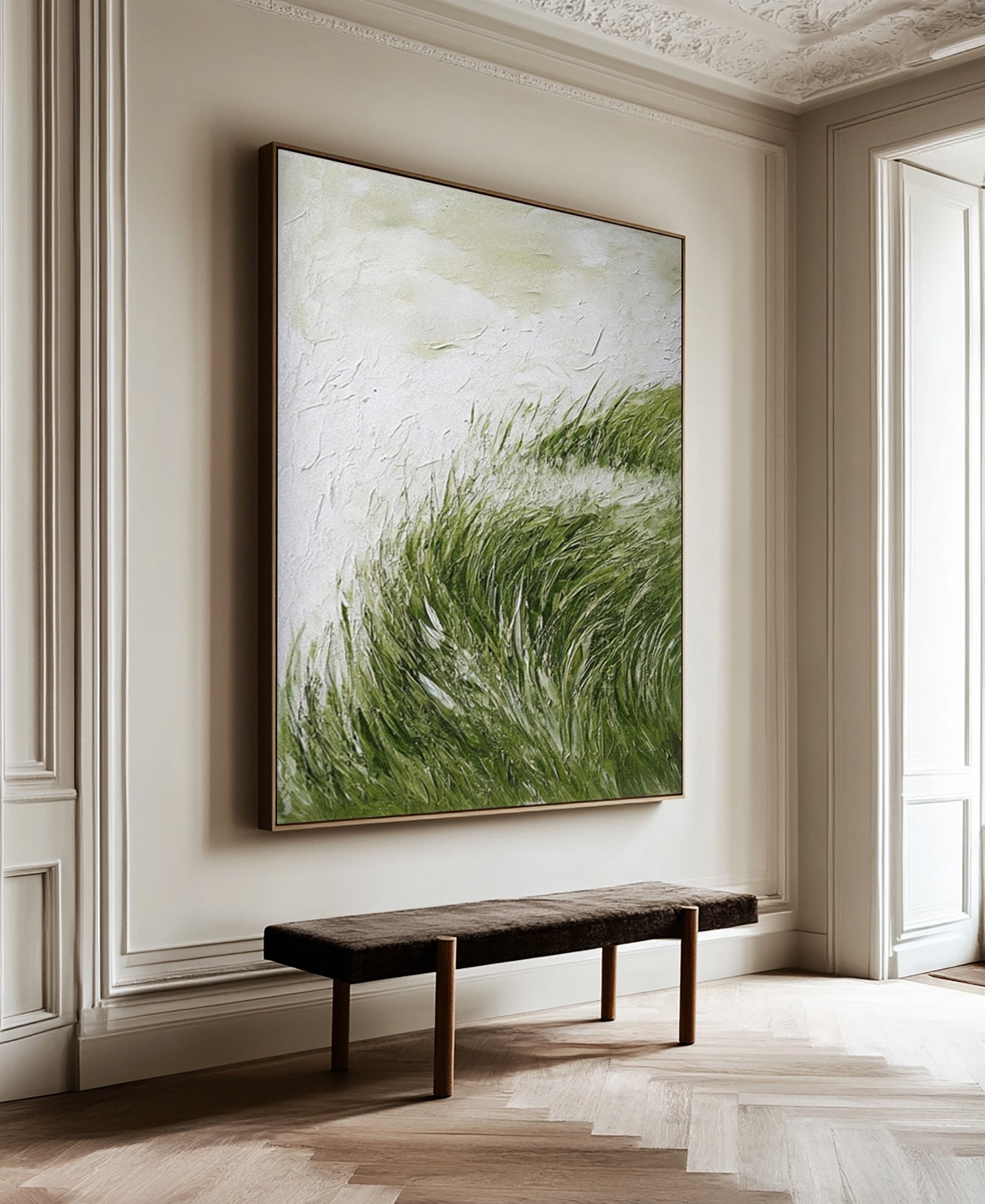 Textured Windswept Grass: Contemporary Art with Dynamic Green #MM642