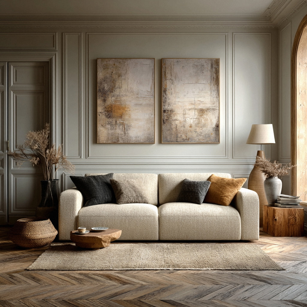 Hand-Painted Large Abstract Set: White & Beige Texture #AG 018