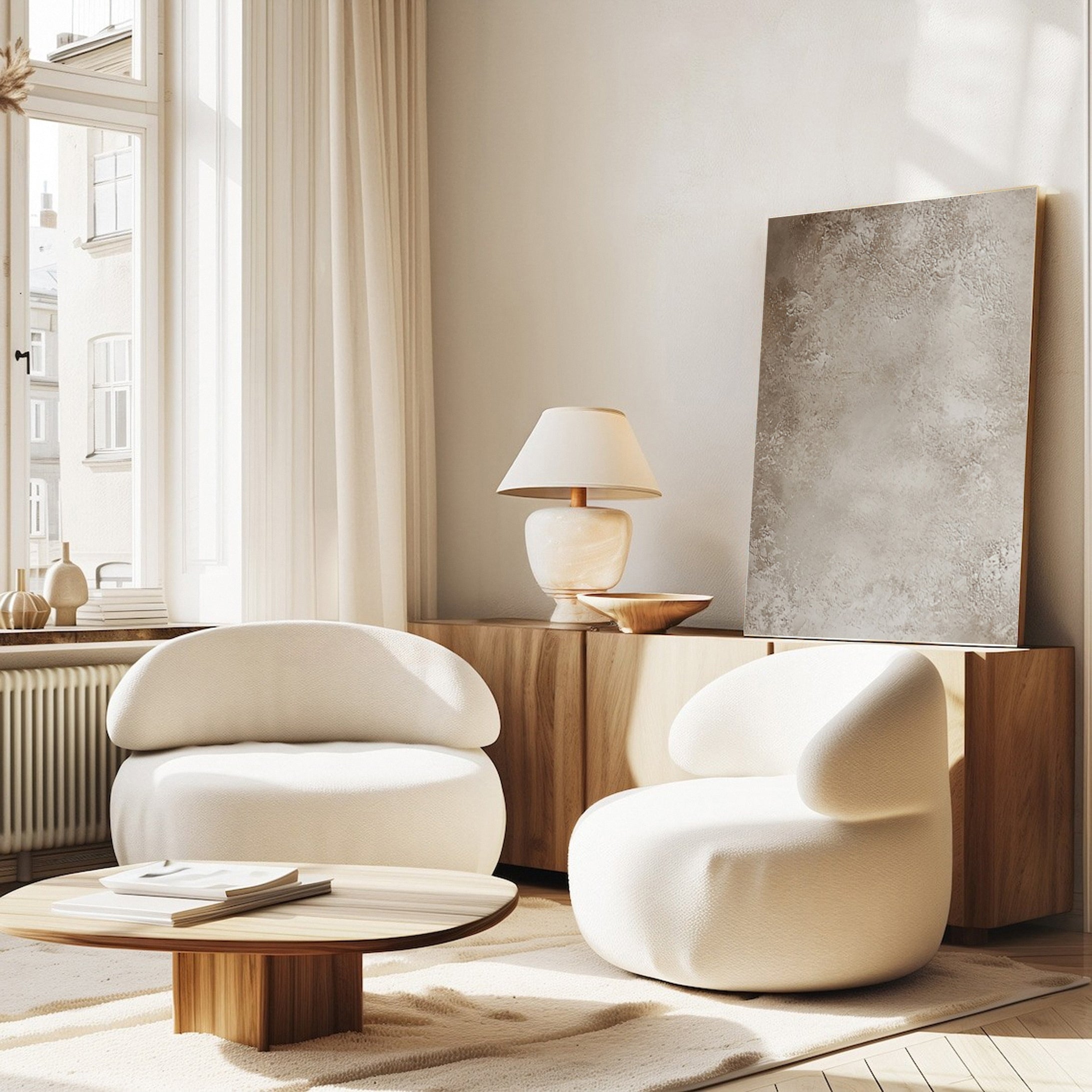 لوحة فنية جدارية بألوان محايدة من وابي سابي لمساحات أنيقة #AB028