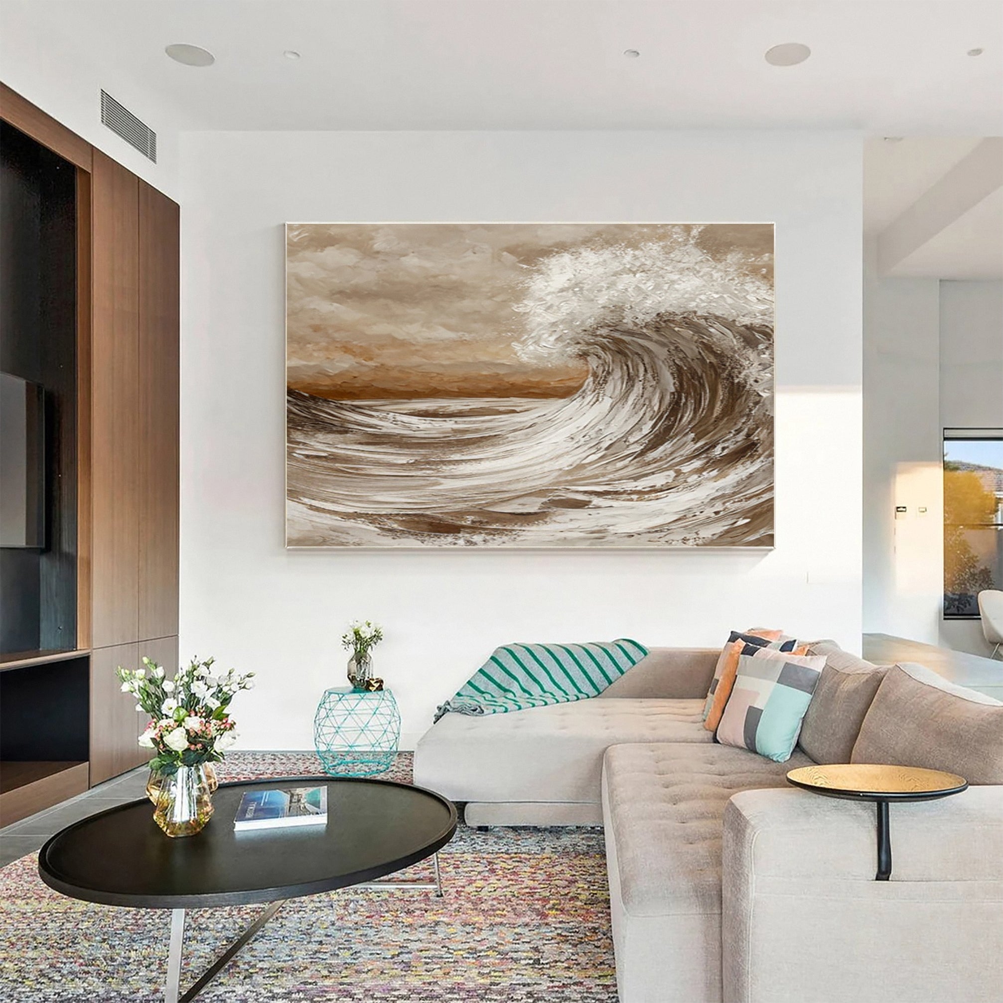 Sculpted Seascape in Earth Tones: Abstract Ocean Wave Relief #MM615