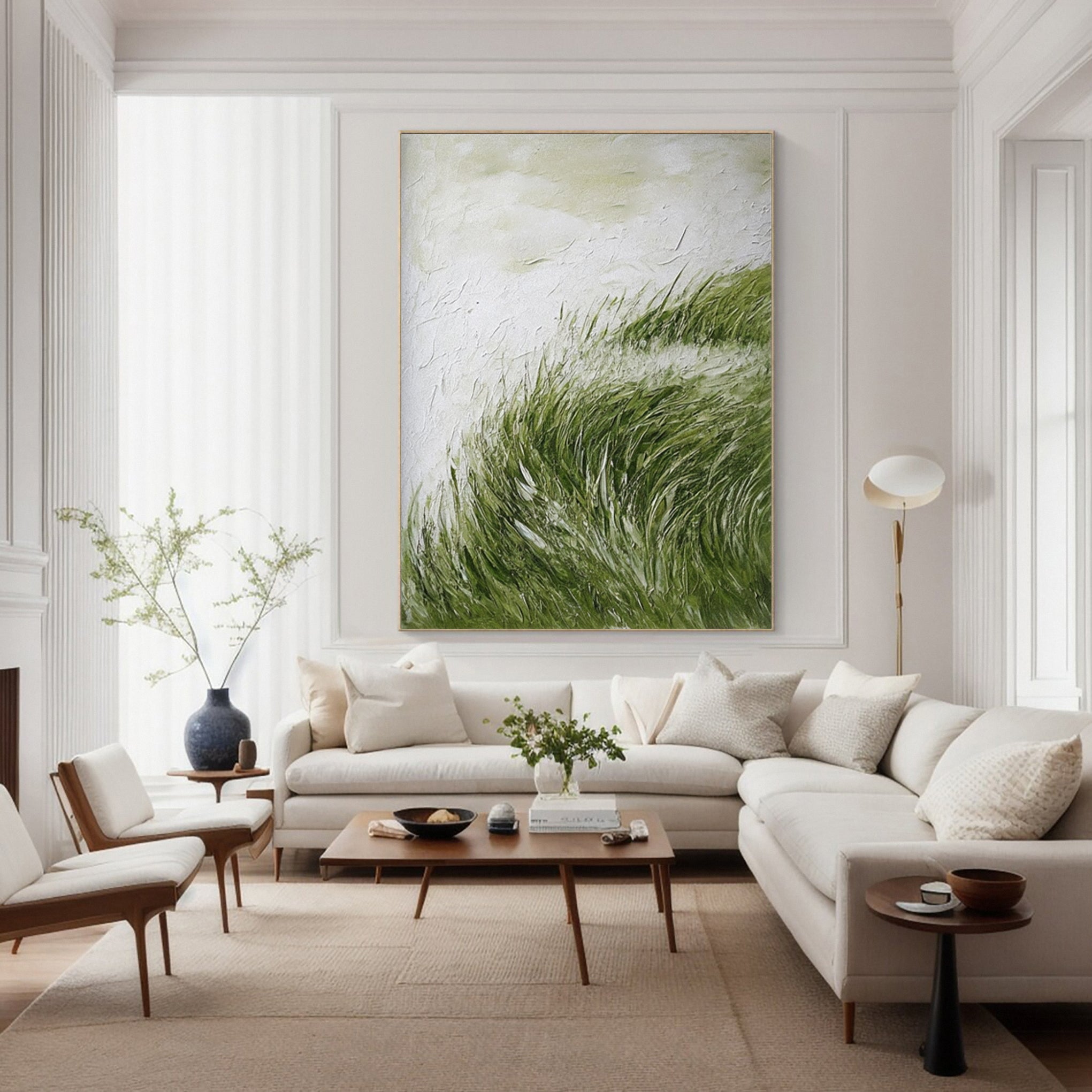 Textured Windswept Grass: Contemporary Art with Dynamic Green #MM642