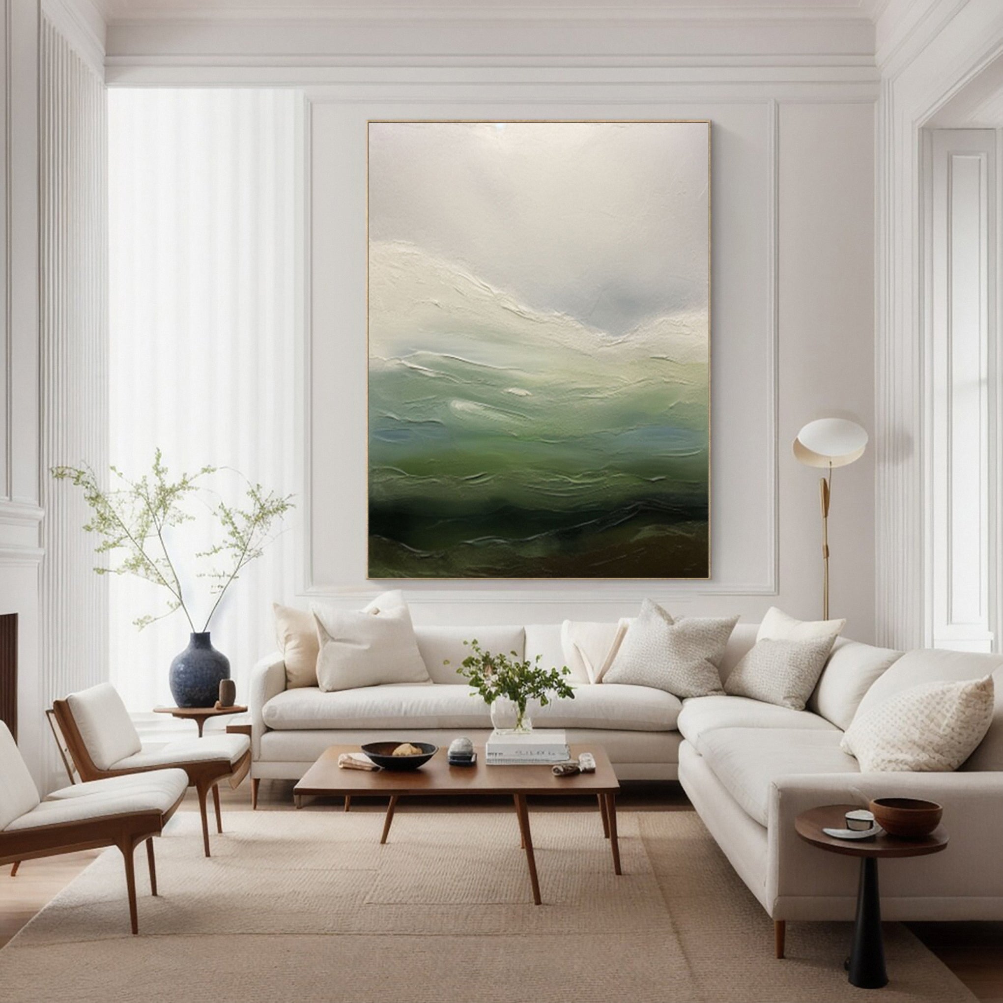 Abstract Landscape Canvas with Blended Green and Blue Tones #MM616