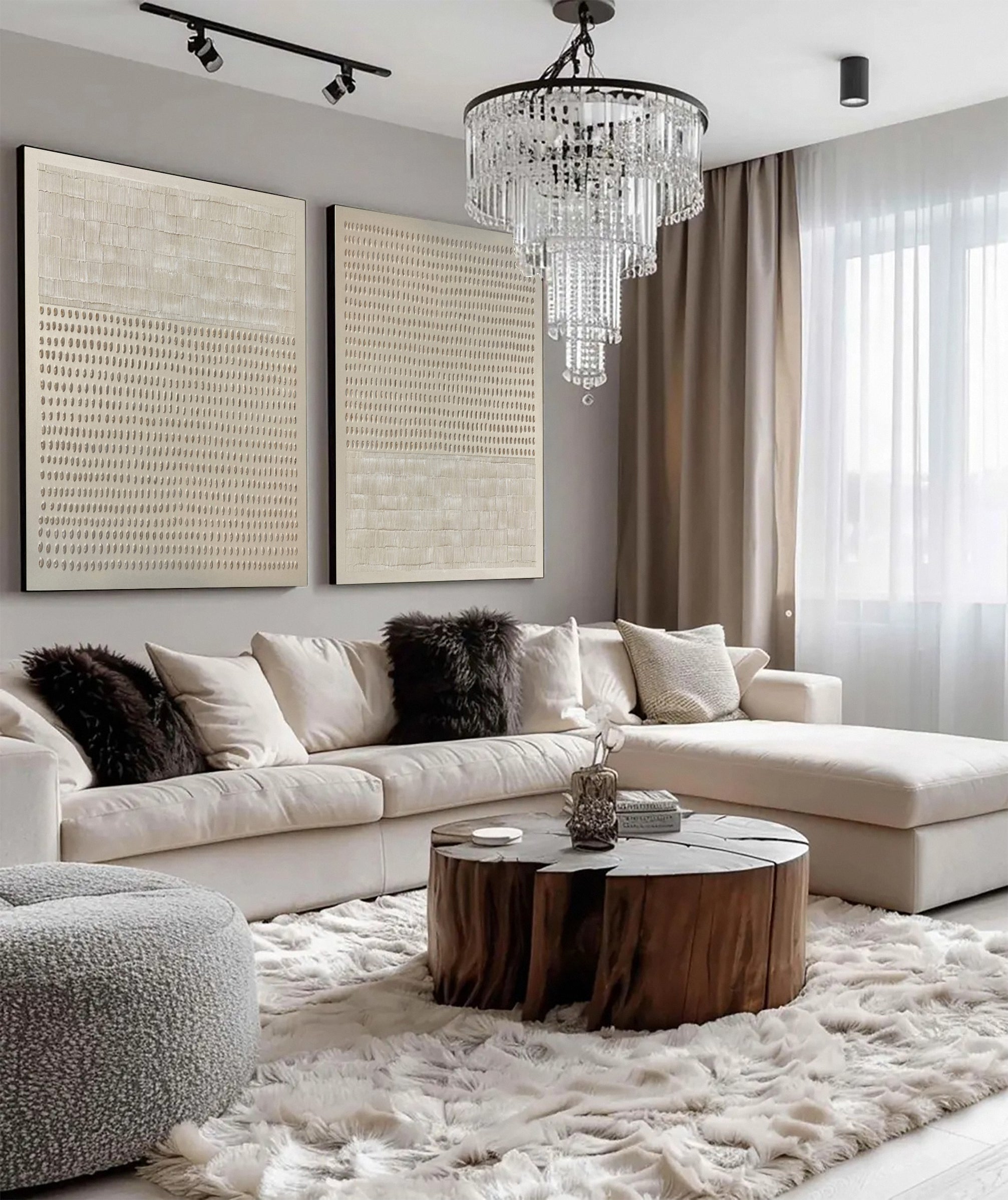 Modern Minimalist Set of Two with Delicate Neutral Impressions #MM573