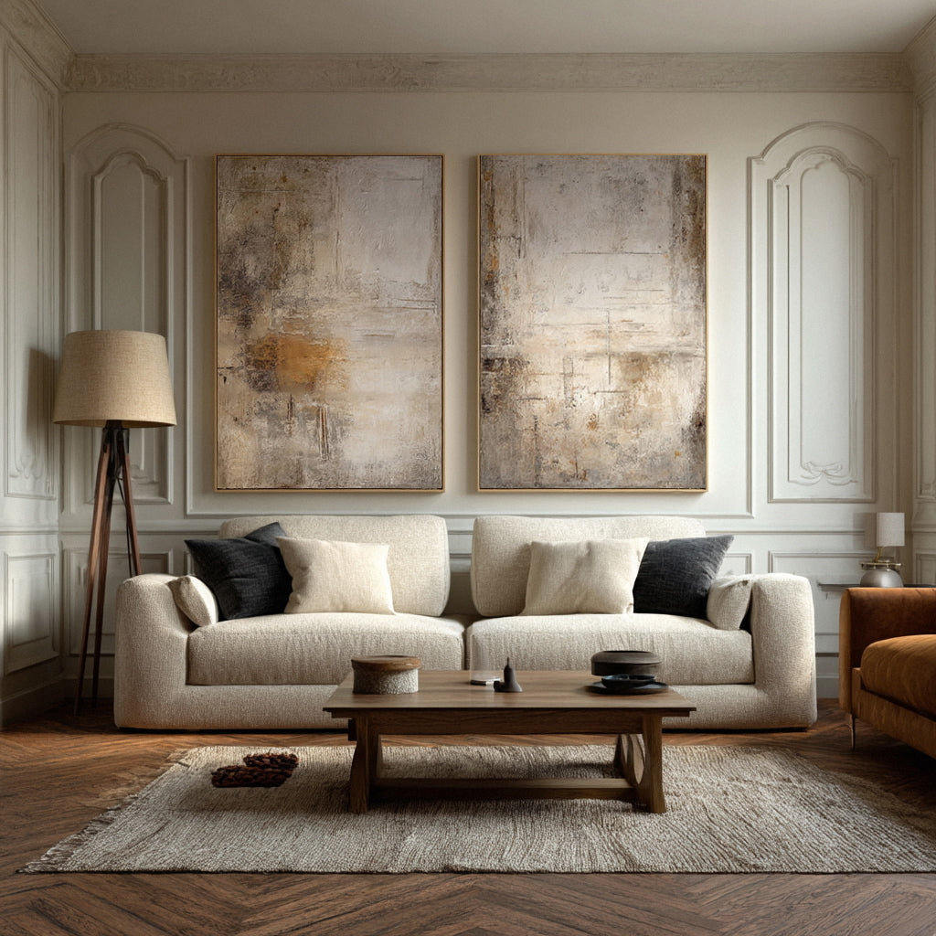 Hand-Painted Large Abstract Set: White & Beige Texture #AG 018