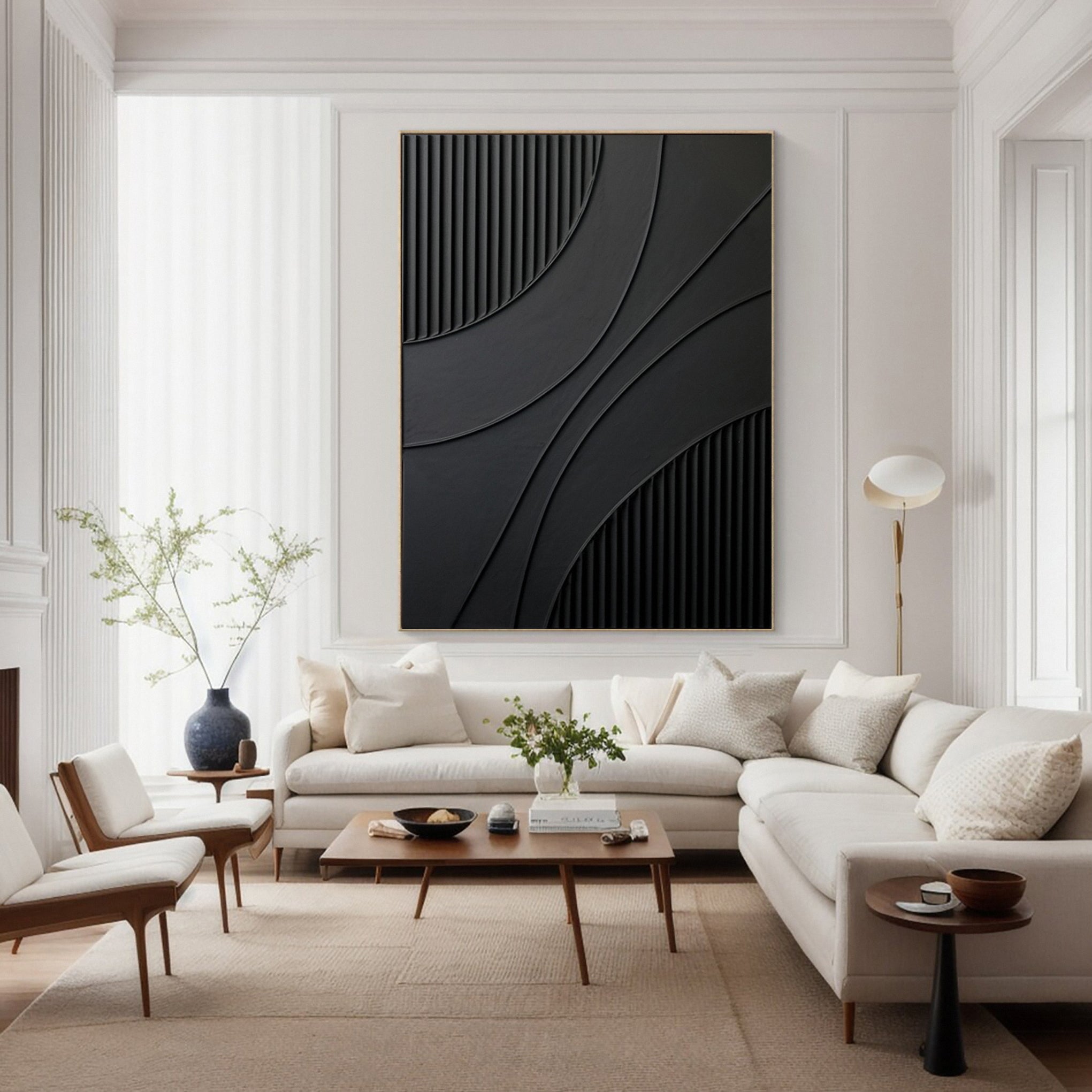 Black Interplay: Contemporary Art with Flowing Smooth Areas #MM611