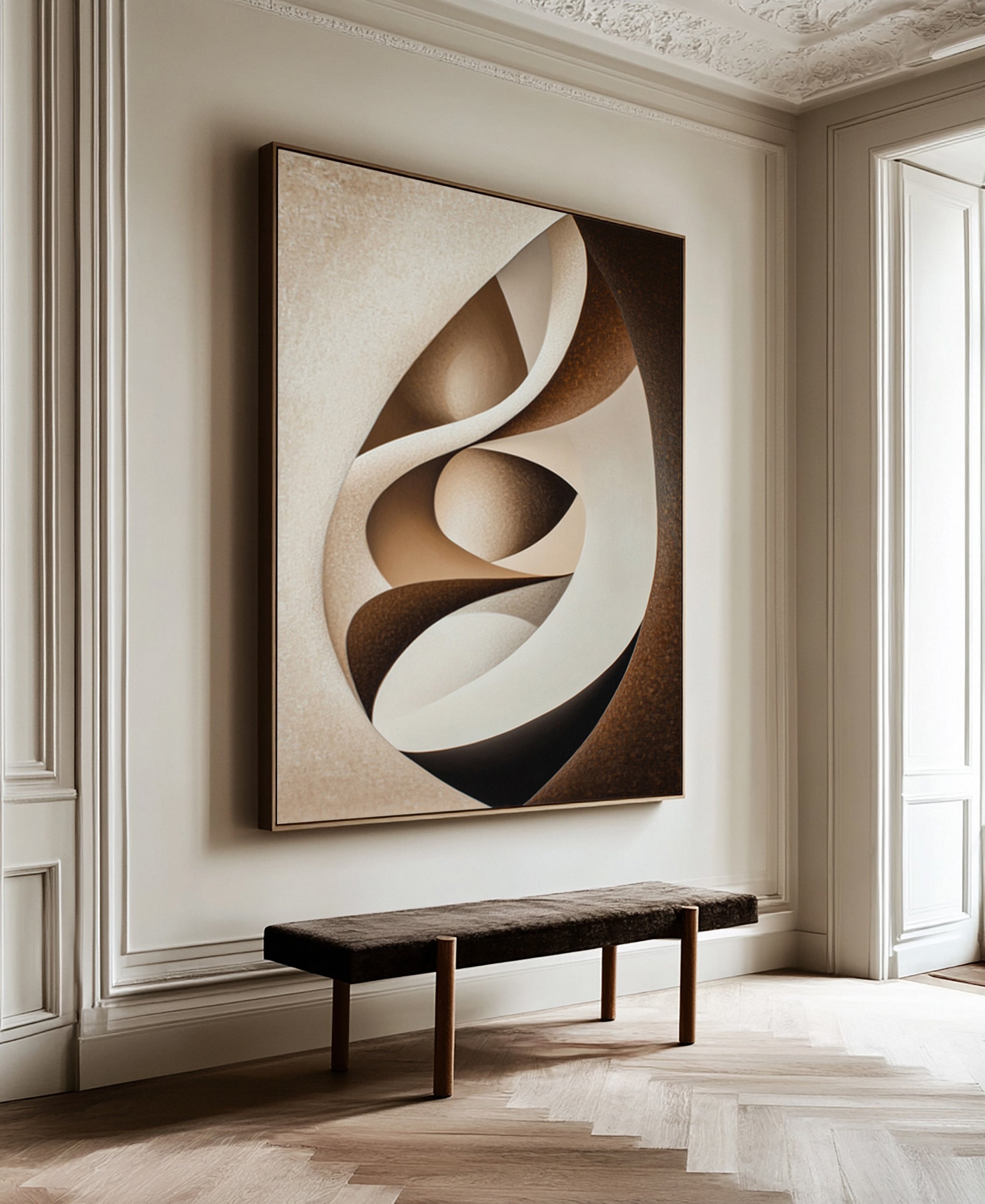 Neutral Core: Modern Art with Intertwined Ribbons in an Oval #MM579