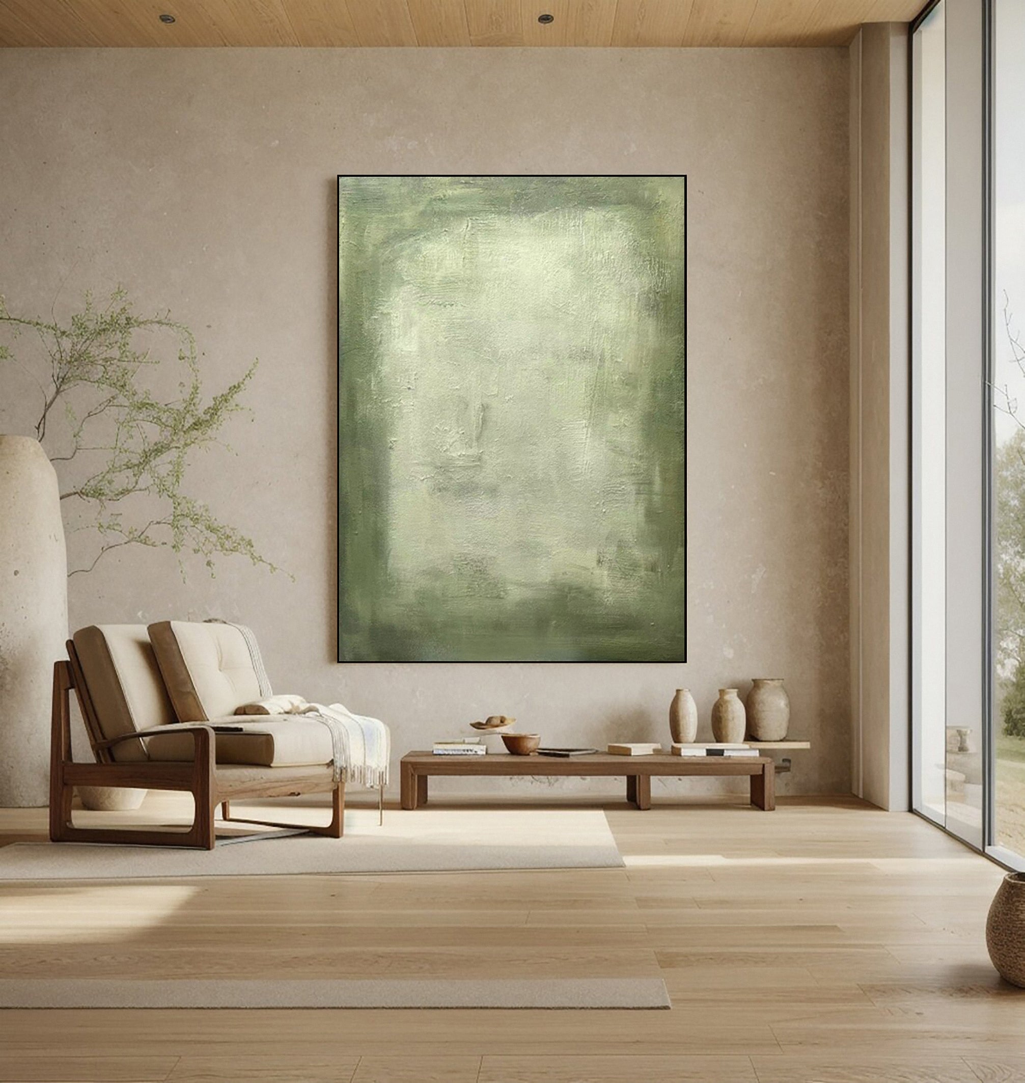 Subtle Green Patina: Modern Canvas with a Textured Surface #MM626