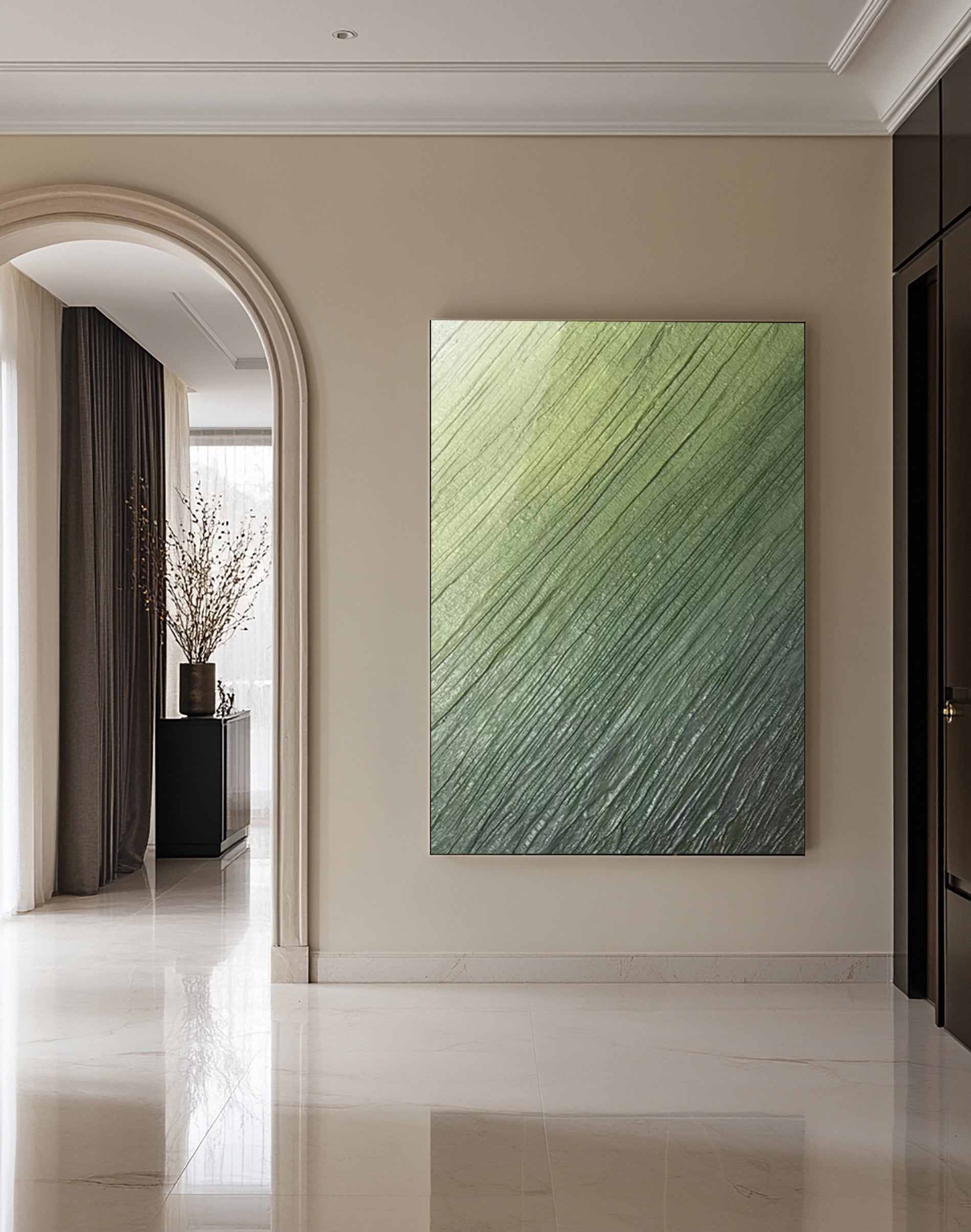 Ethereal Green Flow: Modern Abstract with Diagonal Detail #MM622