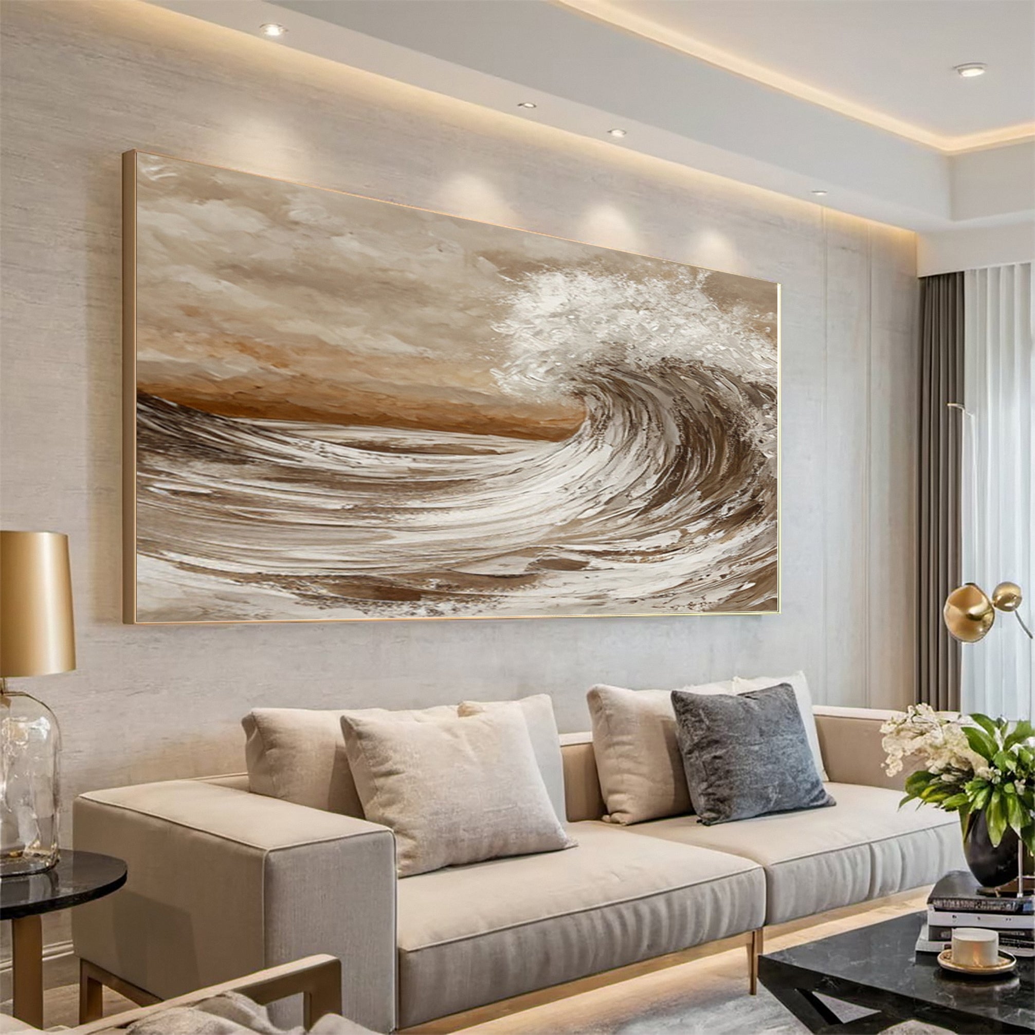 Sculpted Seascape in Earth Tones: Abstract Ocean Wave Relief #MM615