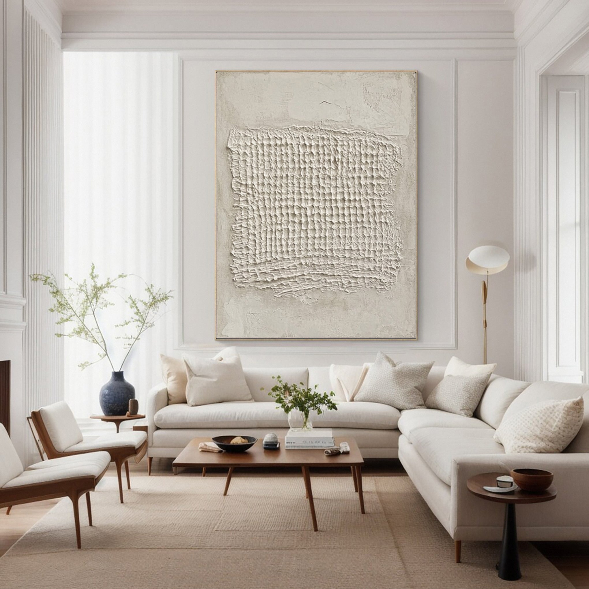Sculpted Neutral Grid: Minimalist Abstract with Central Texture #MM600
