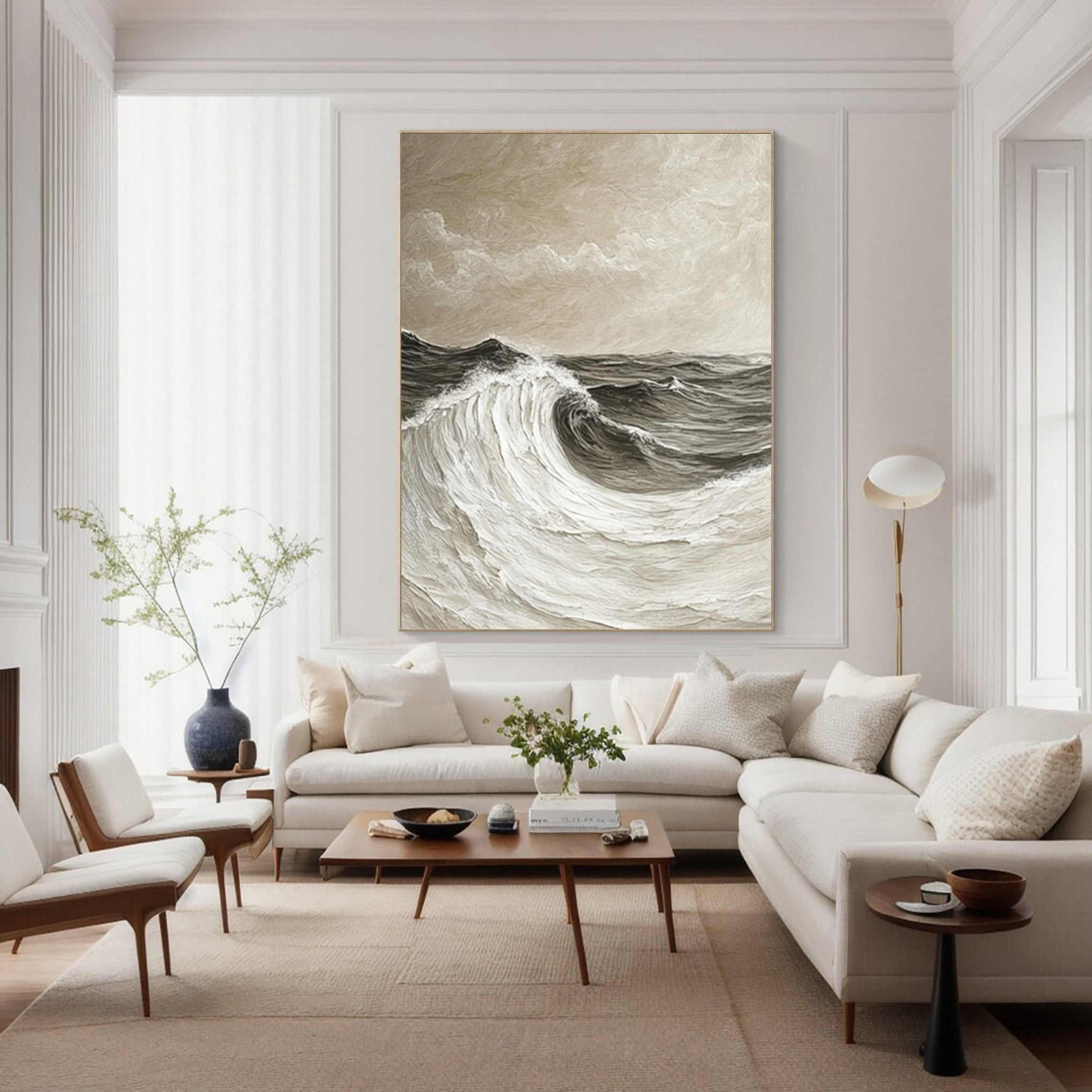 Sculpted Seascape in Neutral Hues: Abstract Ocean Wave Relief #MM621