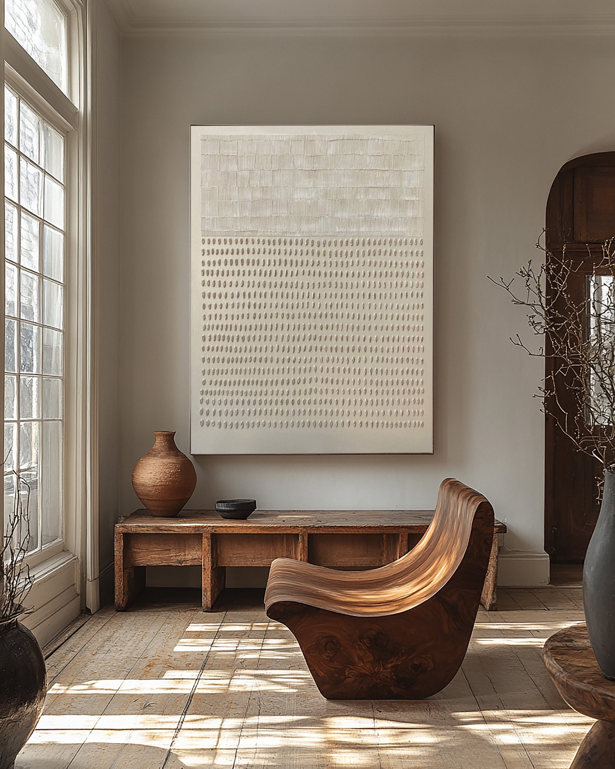 Contemporary Neutral Painting with Linear and Dot-like Texture #MM574
