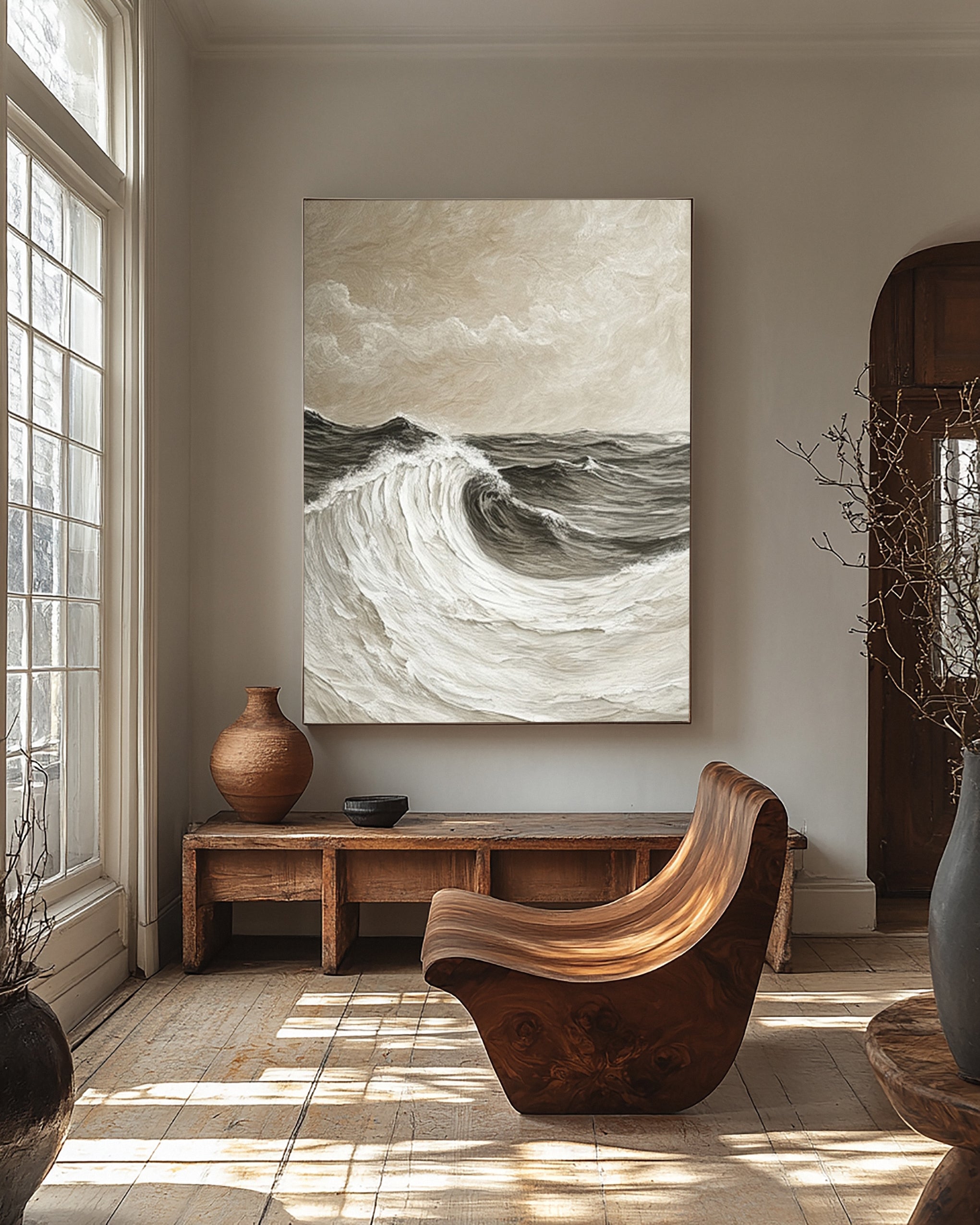 Sculpted Seascape in Neutral Hues: Abstract Ocean Wave Relief #MM621