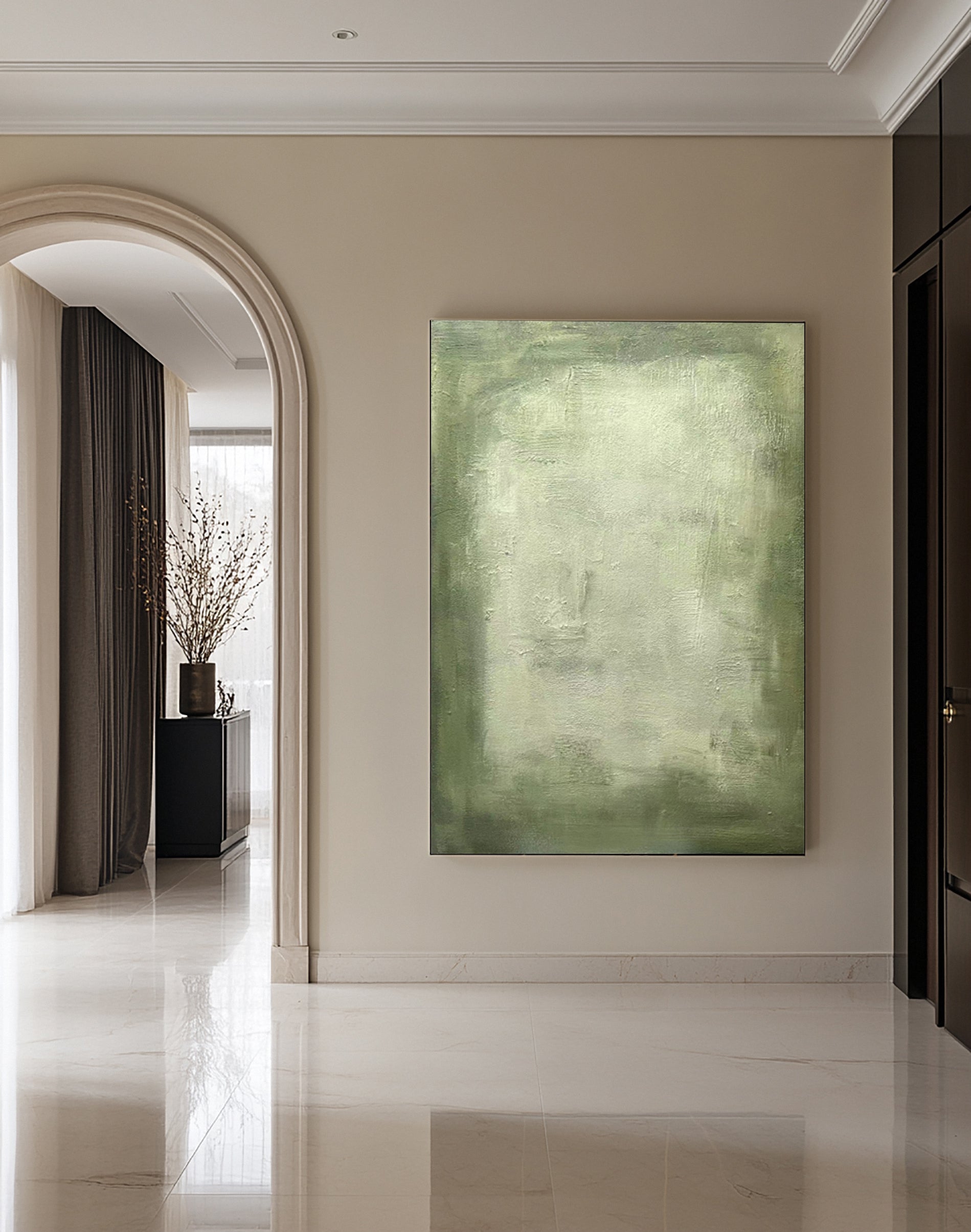 Subtle Green Patina: Modern Canvas with a Textured Surface #MM626