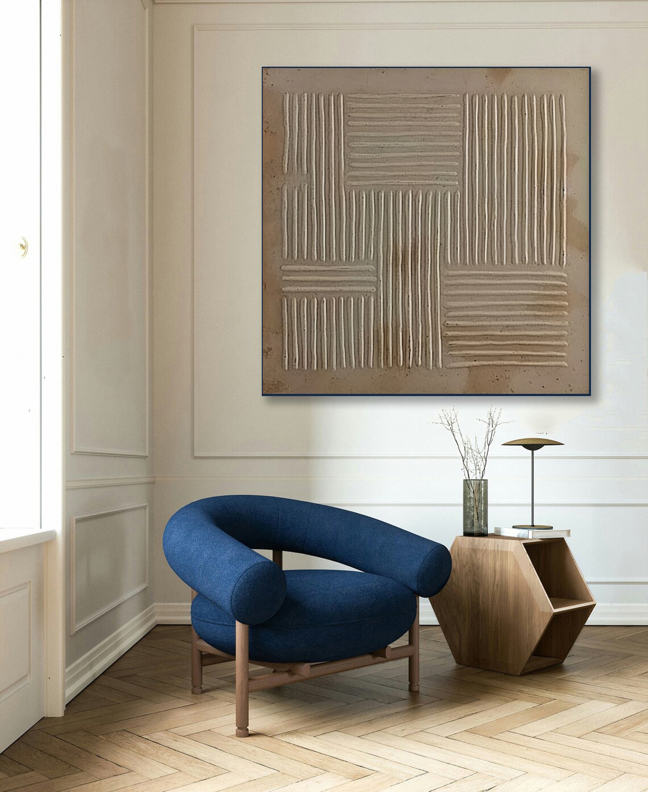 Patinaed Blocks: Wabi Sabi Art with Horizontal and Vertical Relief #MM589