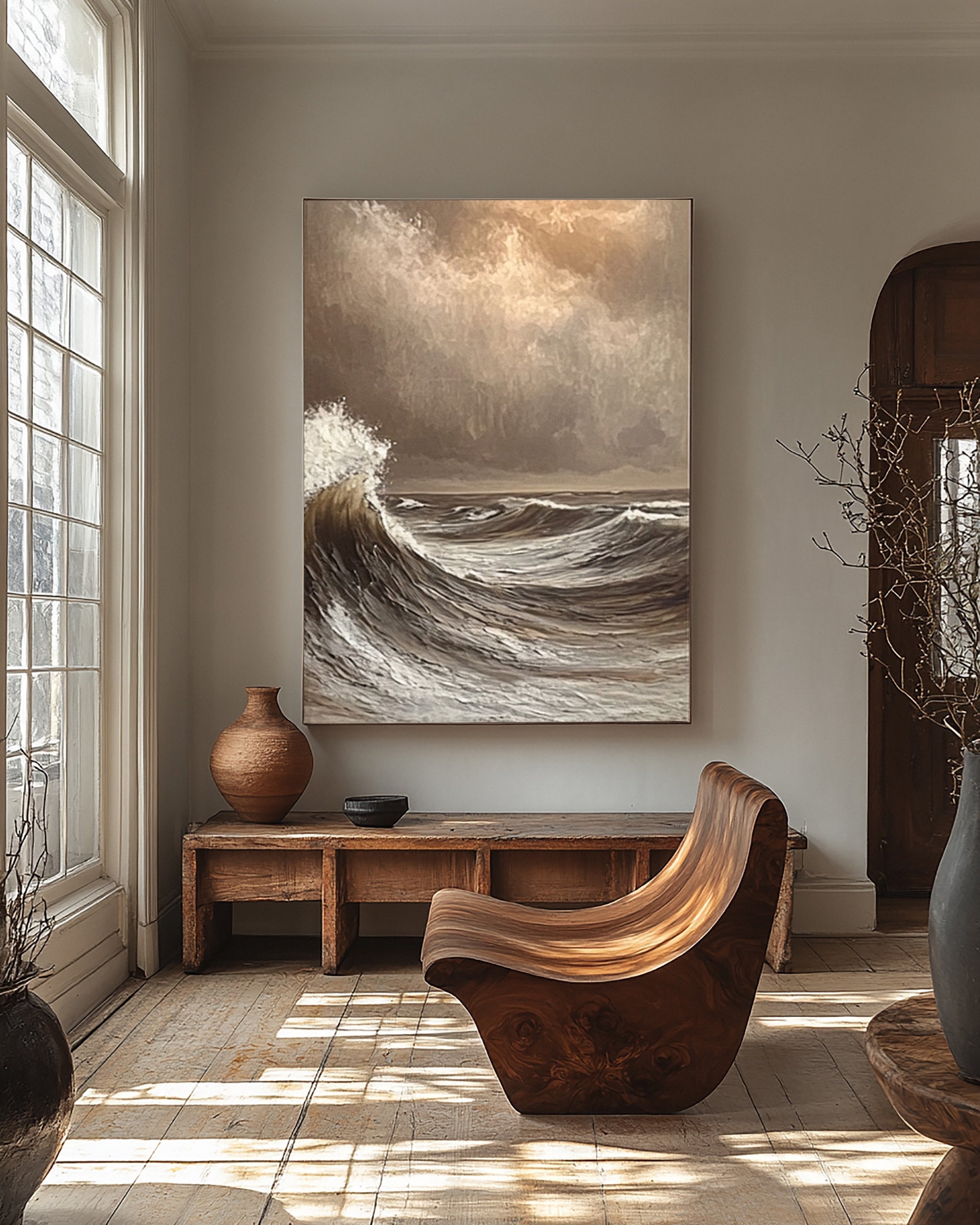 Tempestuous Coastal Break: Dramatic Ocean Wave Canvas #MM620