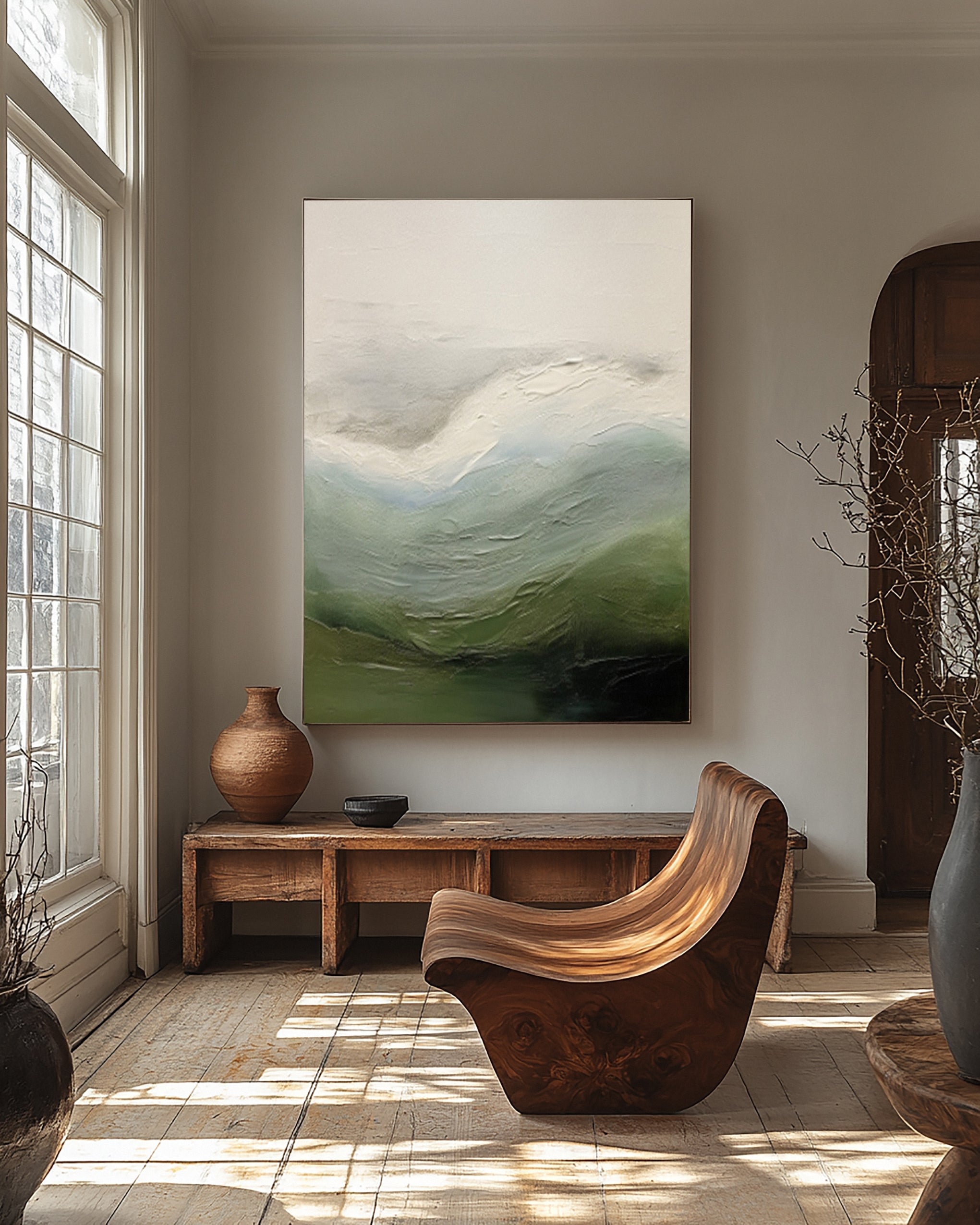 Quiet Coastal Echoes:Abstract Landscape with Textured Wave #MM617