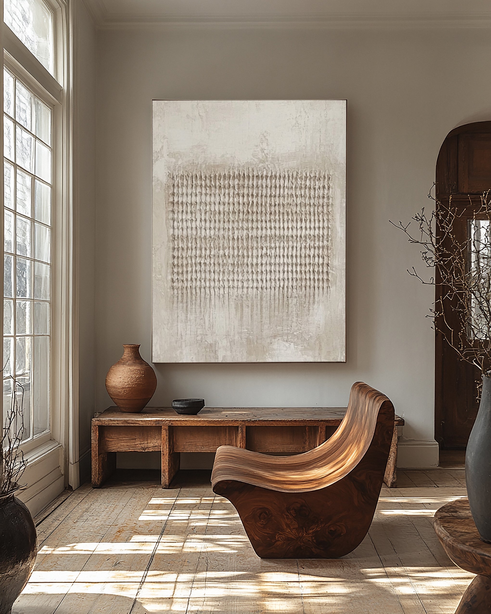 Modern Abstract Canvas with Textured Vertical Inscriptions #MM604