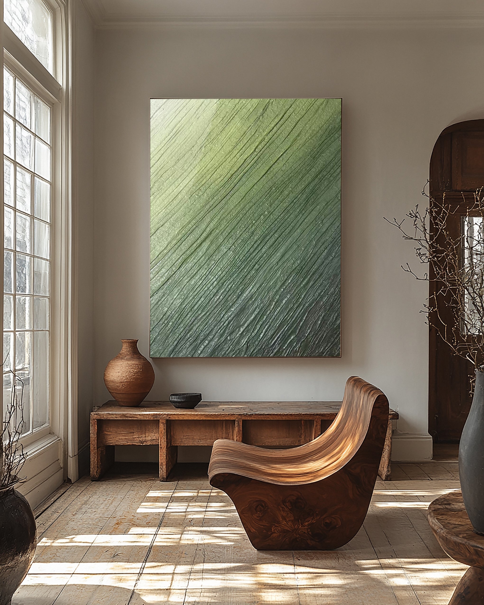 Ethereal Green Flow: Modern Abstract with Diagonal Detail #MM622