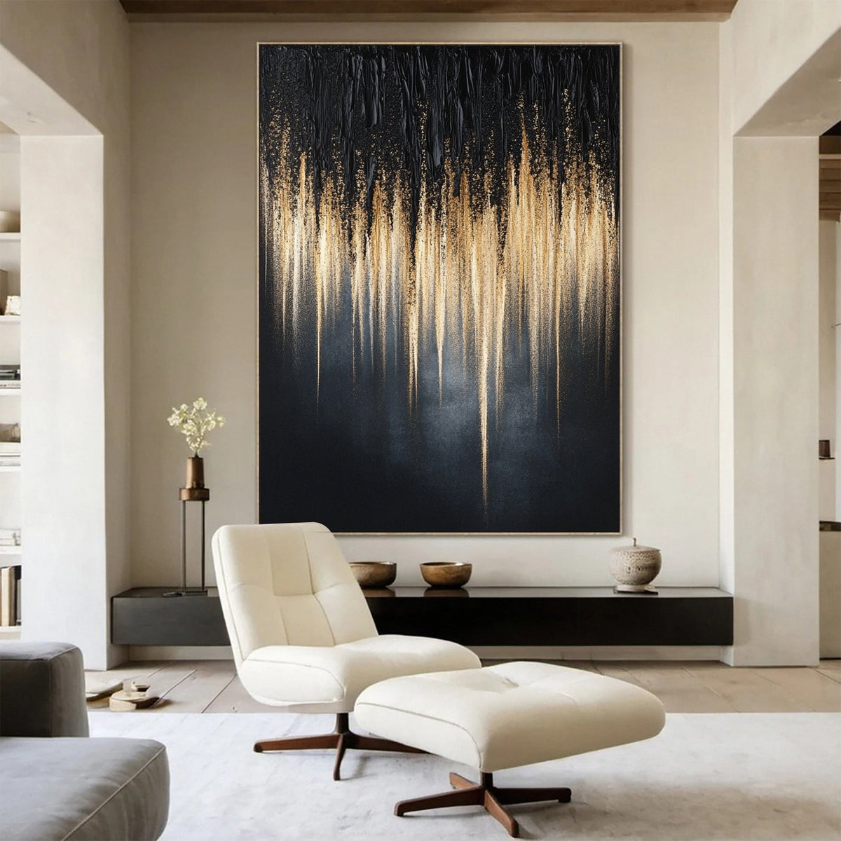 Large Black and Gold Abstract Wall Art Textured Canvas #MM149