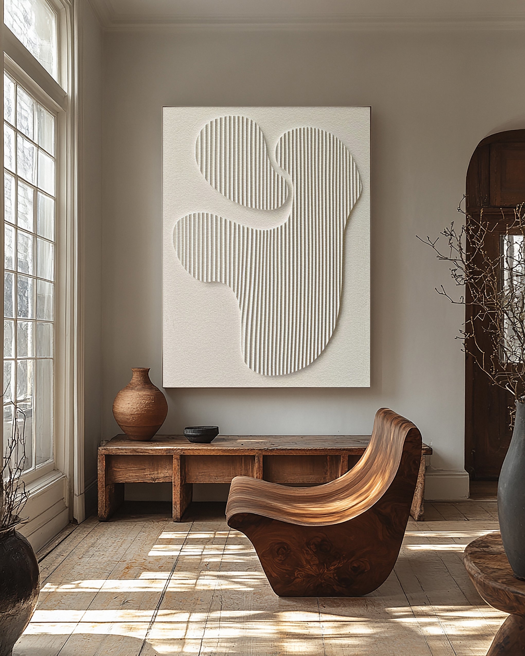 Ethereal Flow: Neutral Canvas with Sculpted Organic Shapes #MM609