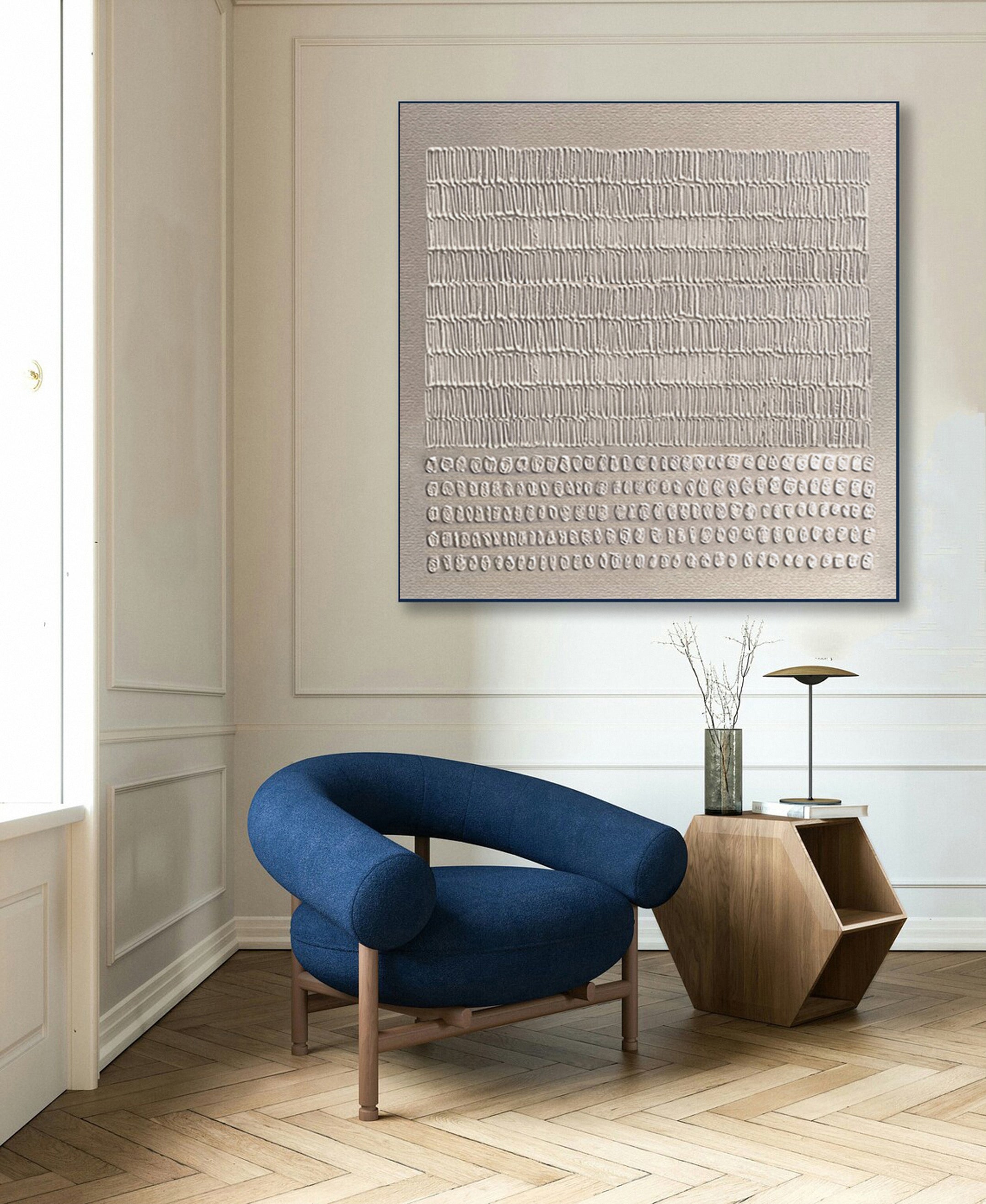Contemporary Neutral Painting with Tactile Vertical Impressions #MM586