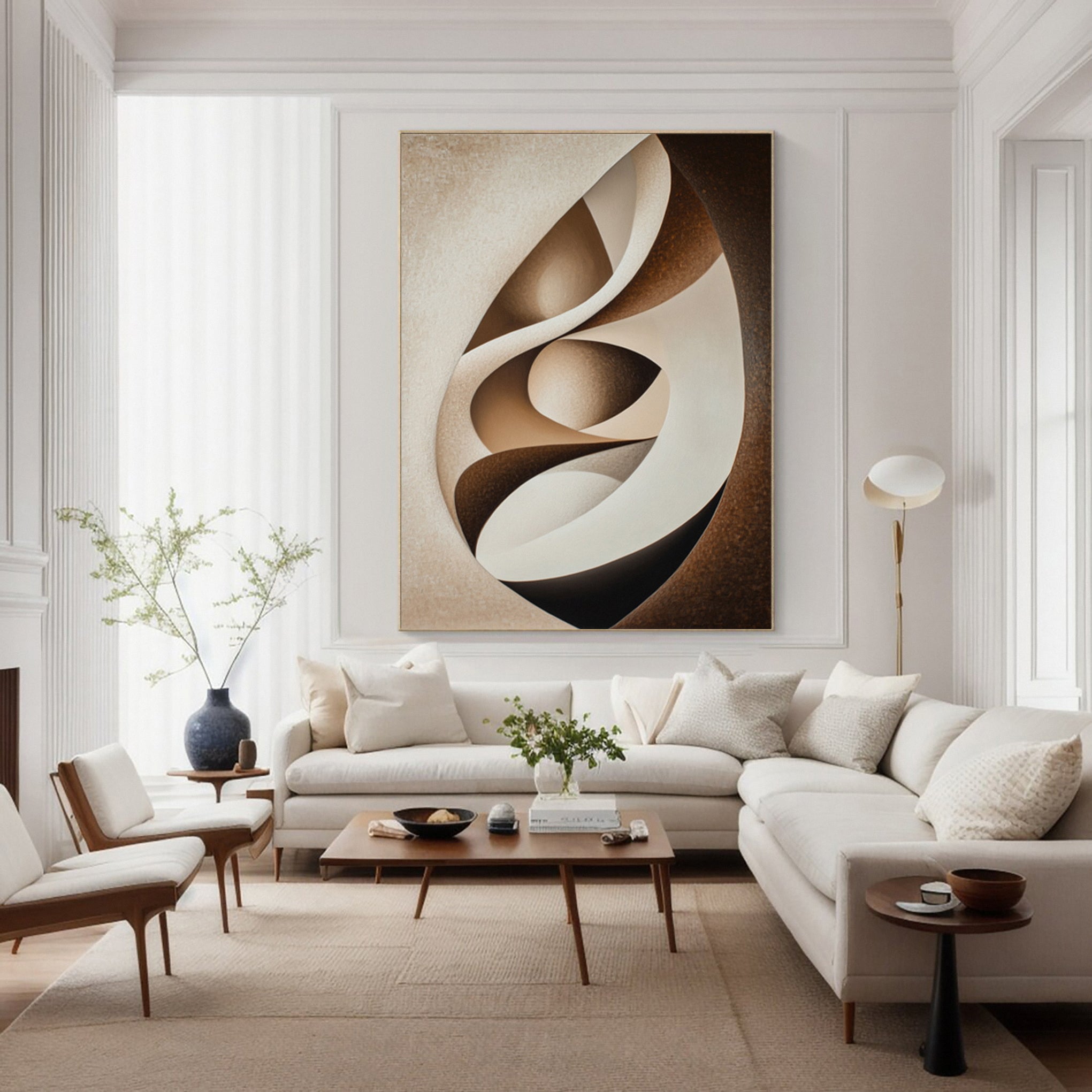 Neutral Core: Modern Art with Intertwined Ribbons in an Oval #MM579