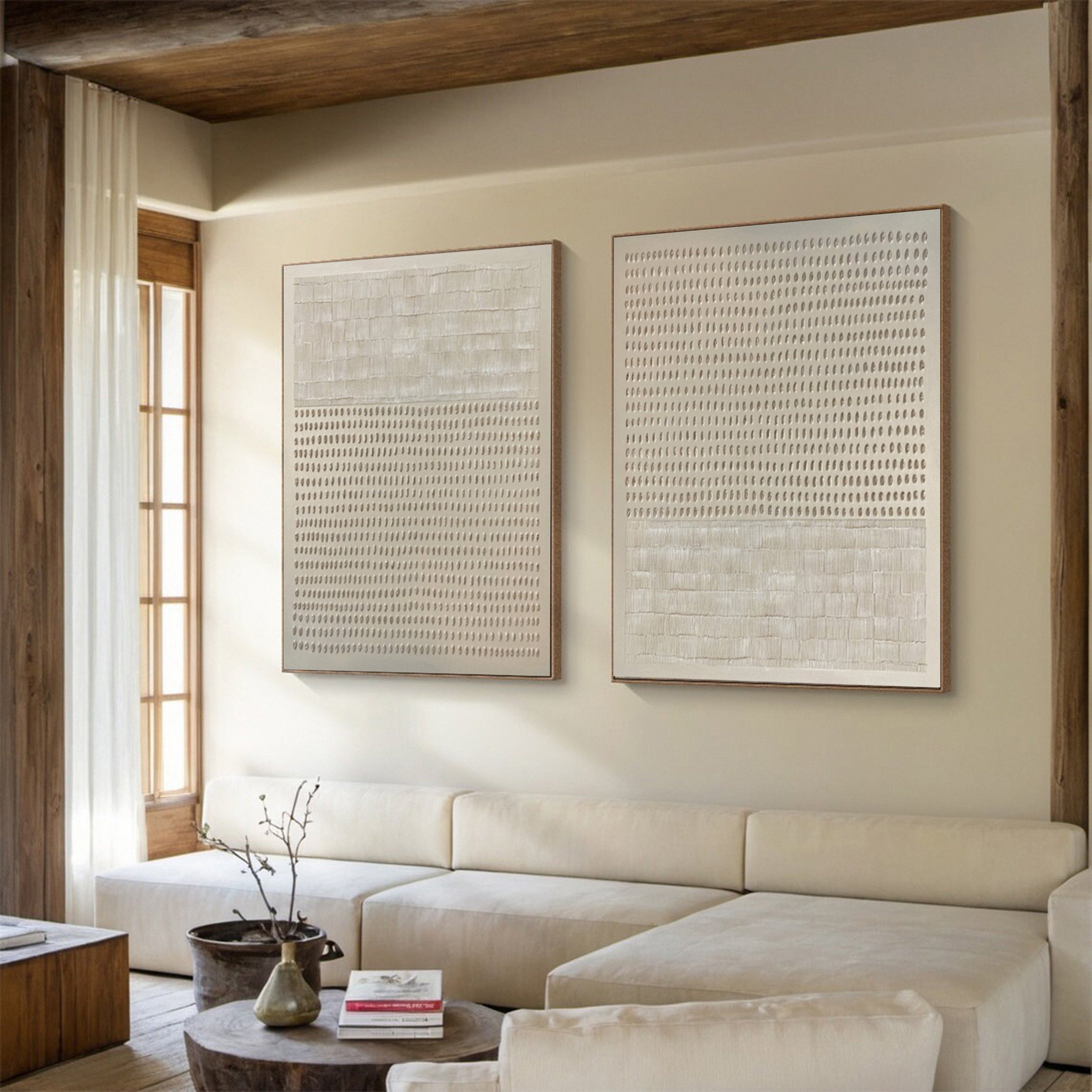 Modern Minimalist Set of Two with Delicate Neutral Impressions #MM573