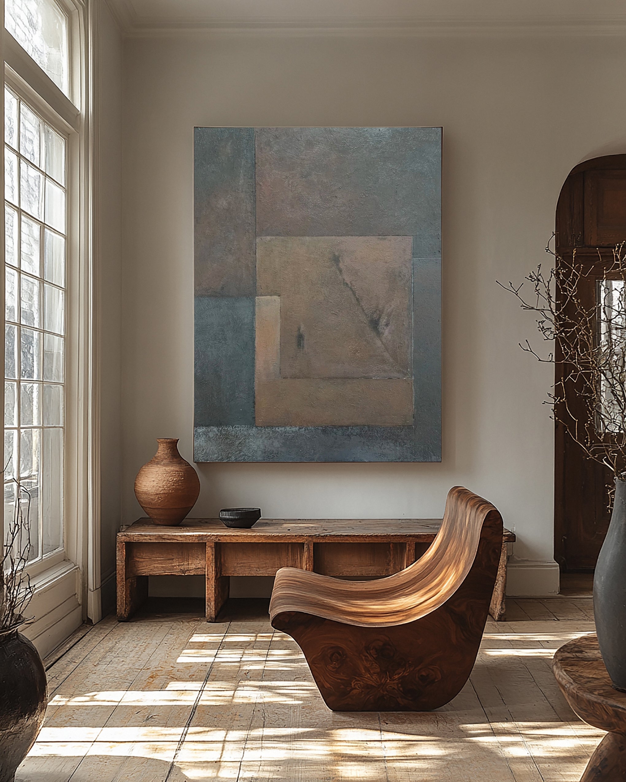 Patinaed Geometry: Wabi Sabi Art with Textured Imperfect Forms #MM595